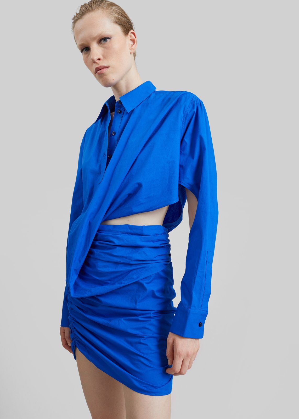 Christopher Esber Aiba Draped Shirt Dress - Ultra Blue