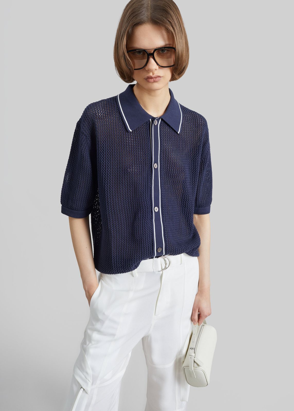 Monza Crochet Knit Cardigan - Navy