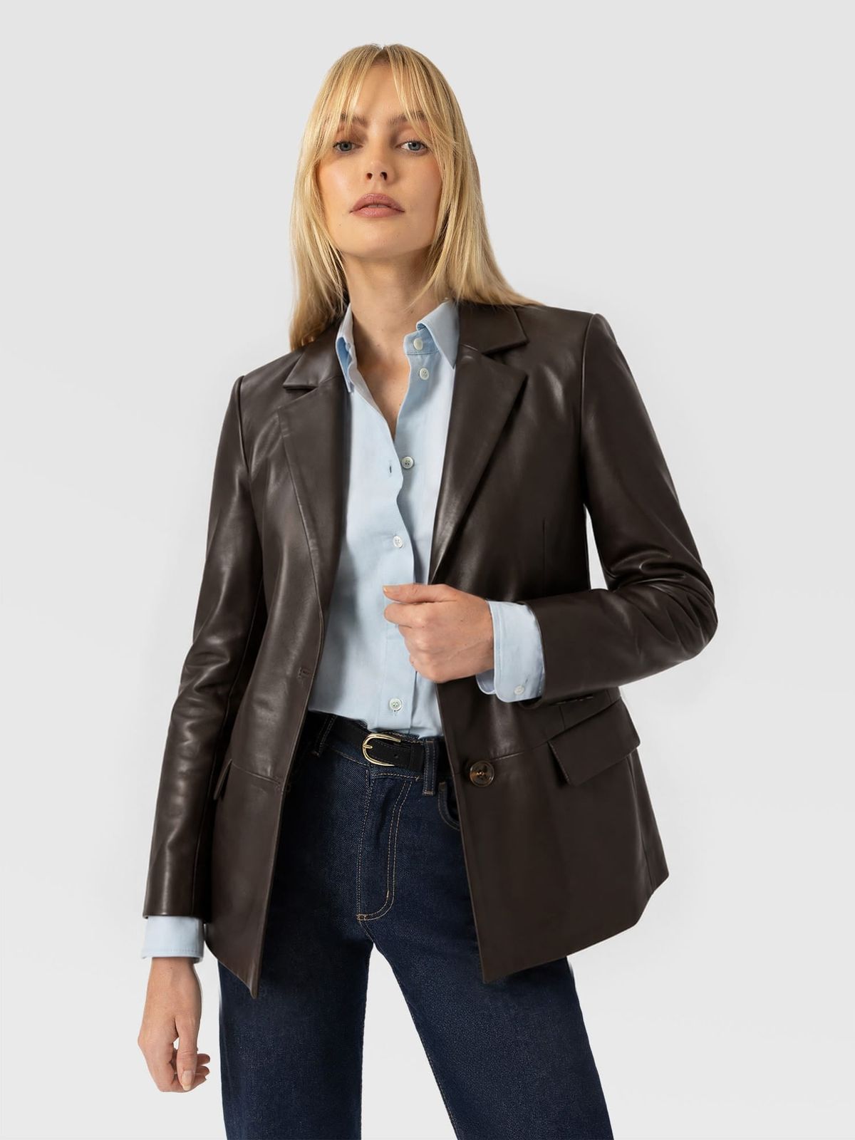 Axel Single Breasted Blazer - Chocolate Leather