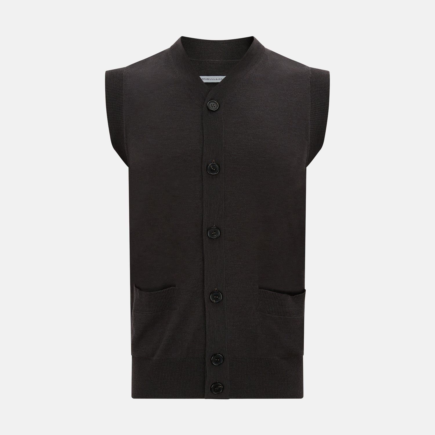 Dark Brown Merino V-neck Sleeveless Cardigan
