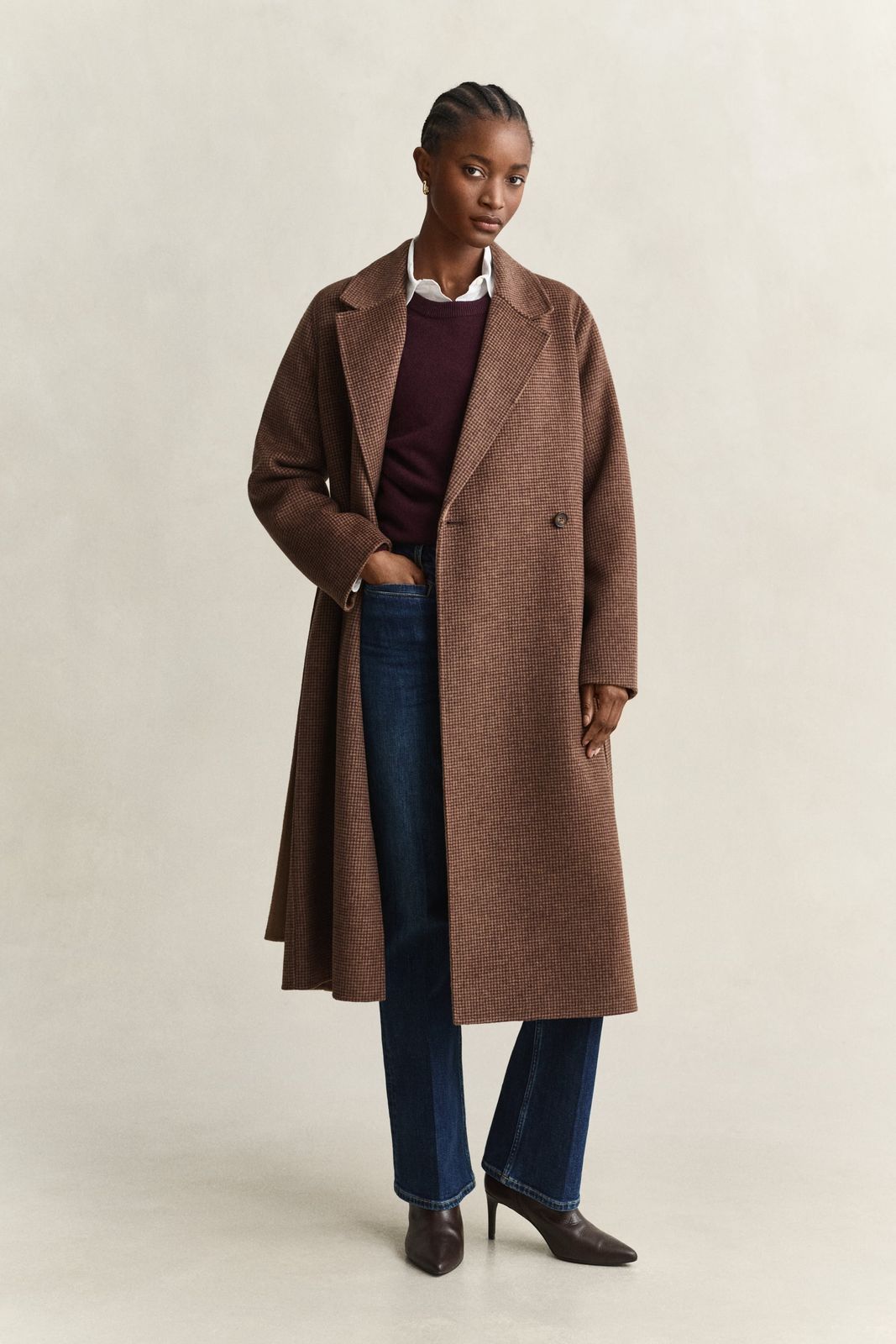 Handstitched Belted Coat - DEEP BROWN