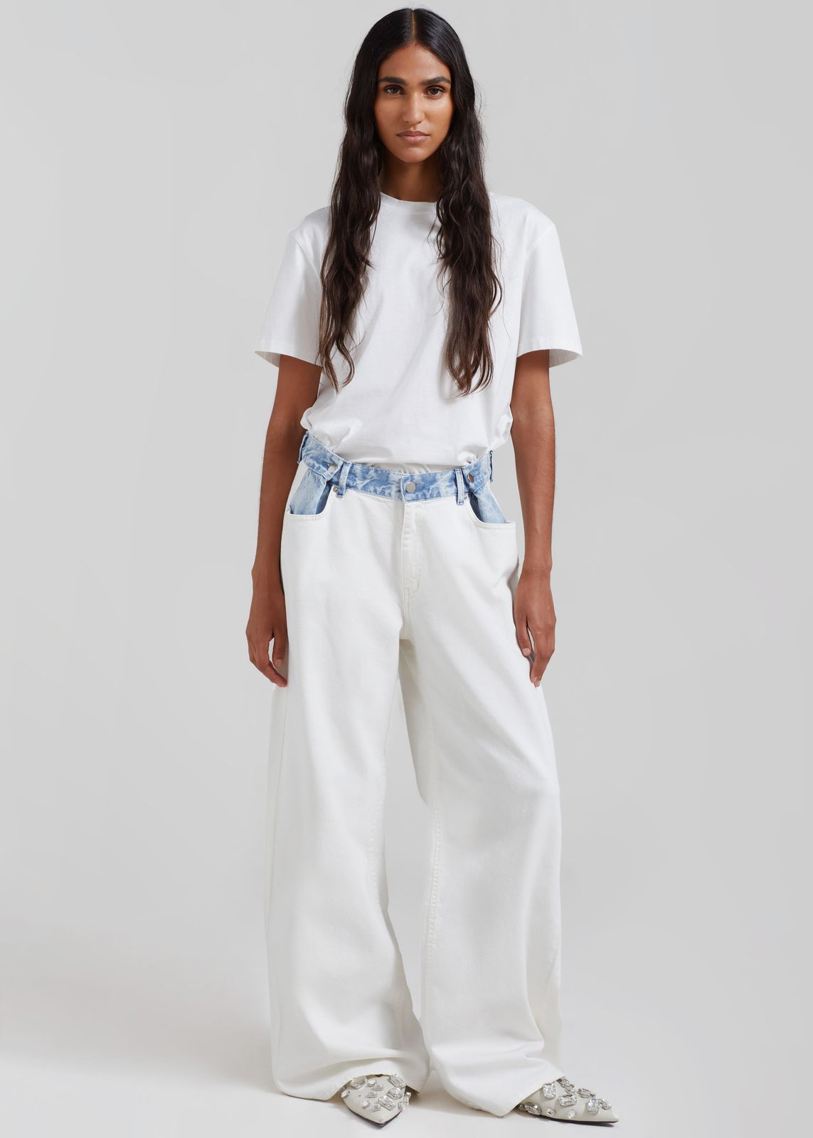 Hayla Contrast Denim Pants - Off White/Blue