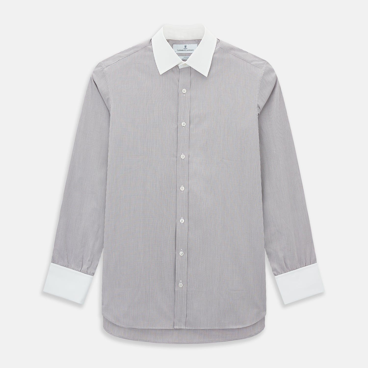 Brown Micro-tattersall Check Shirt With Contrast T&a Collar And Cuffs