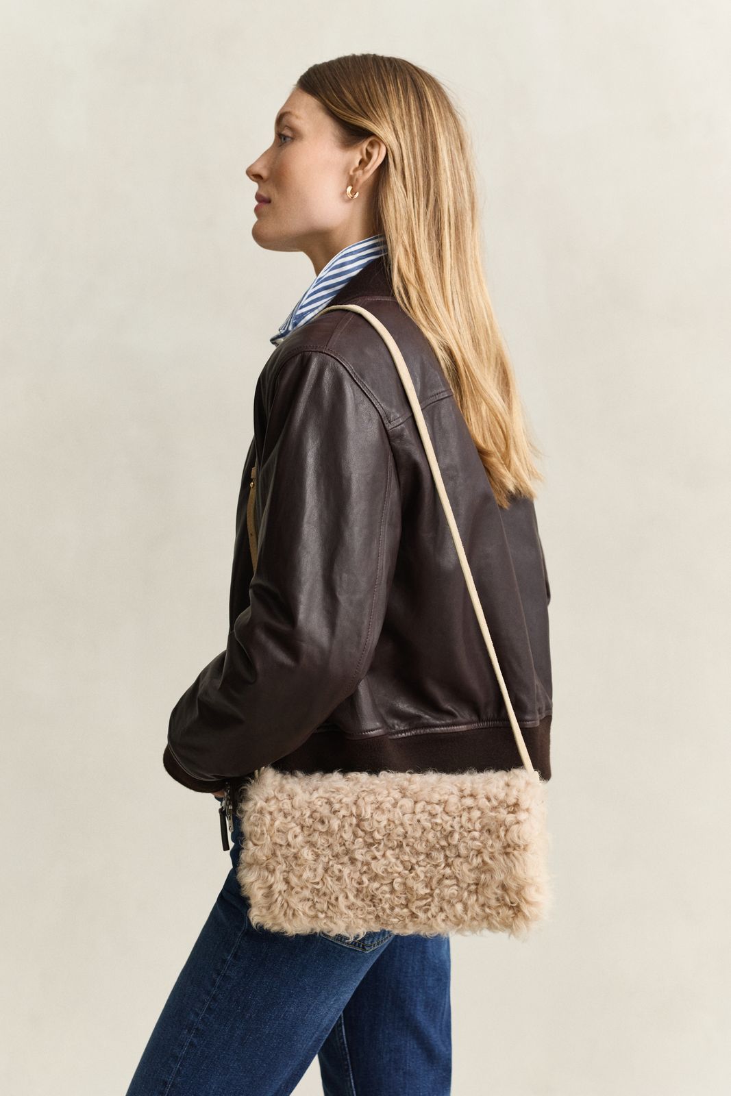 Shearling Clutch - CARAMEL BROWN