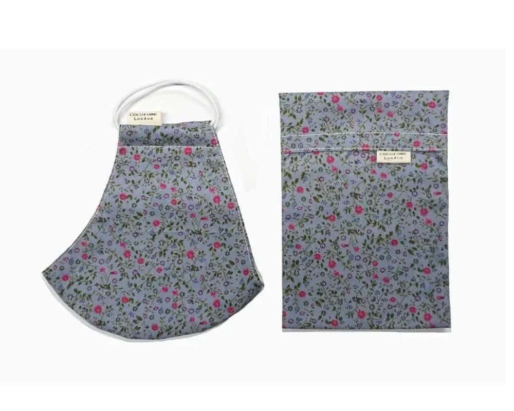 Cotton Face Mask with Filter Pocket and Matching Pouch - Emily Blue