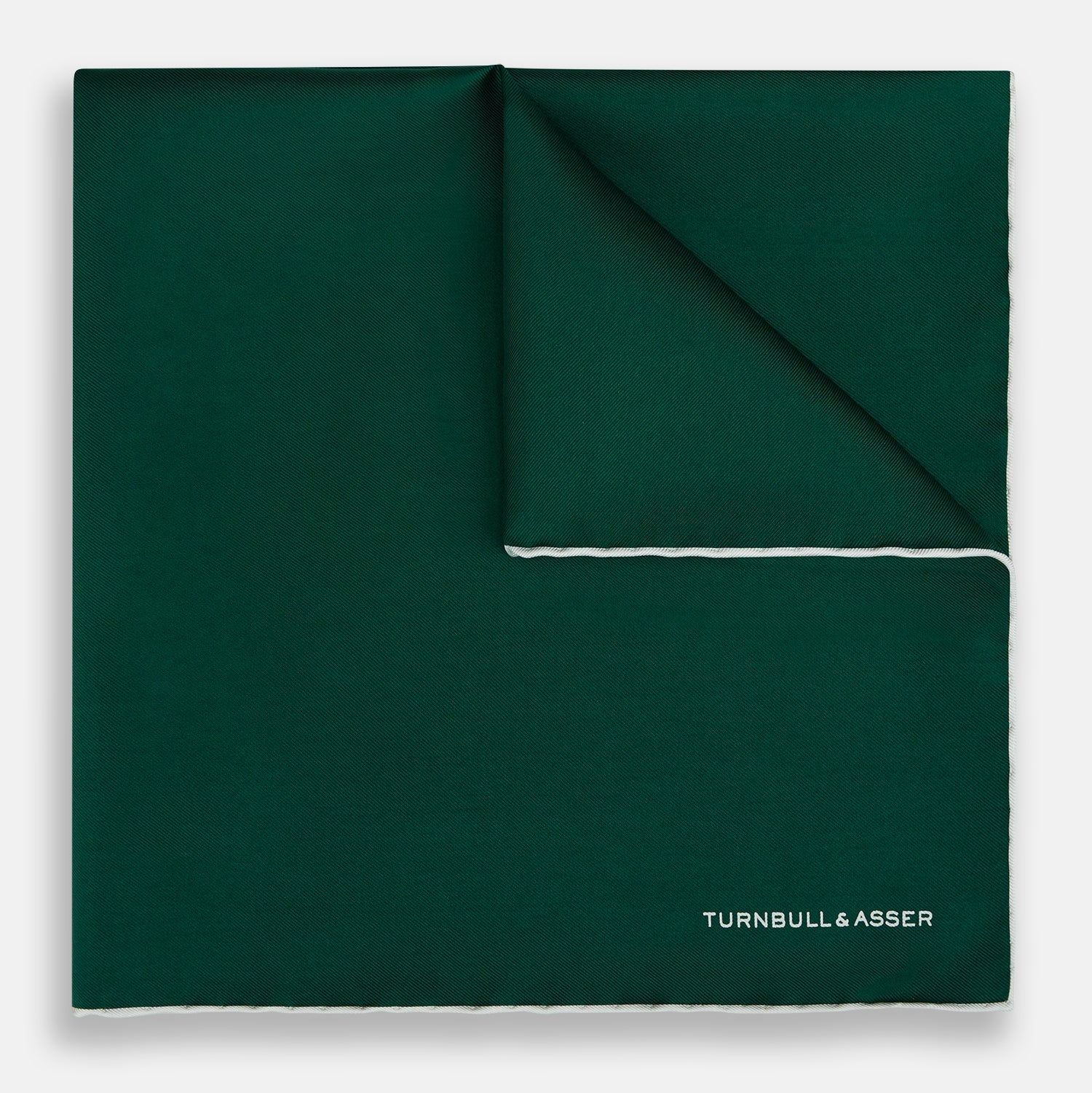 Forest Green And Ecru Piped Silk Pocket Square