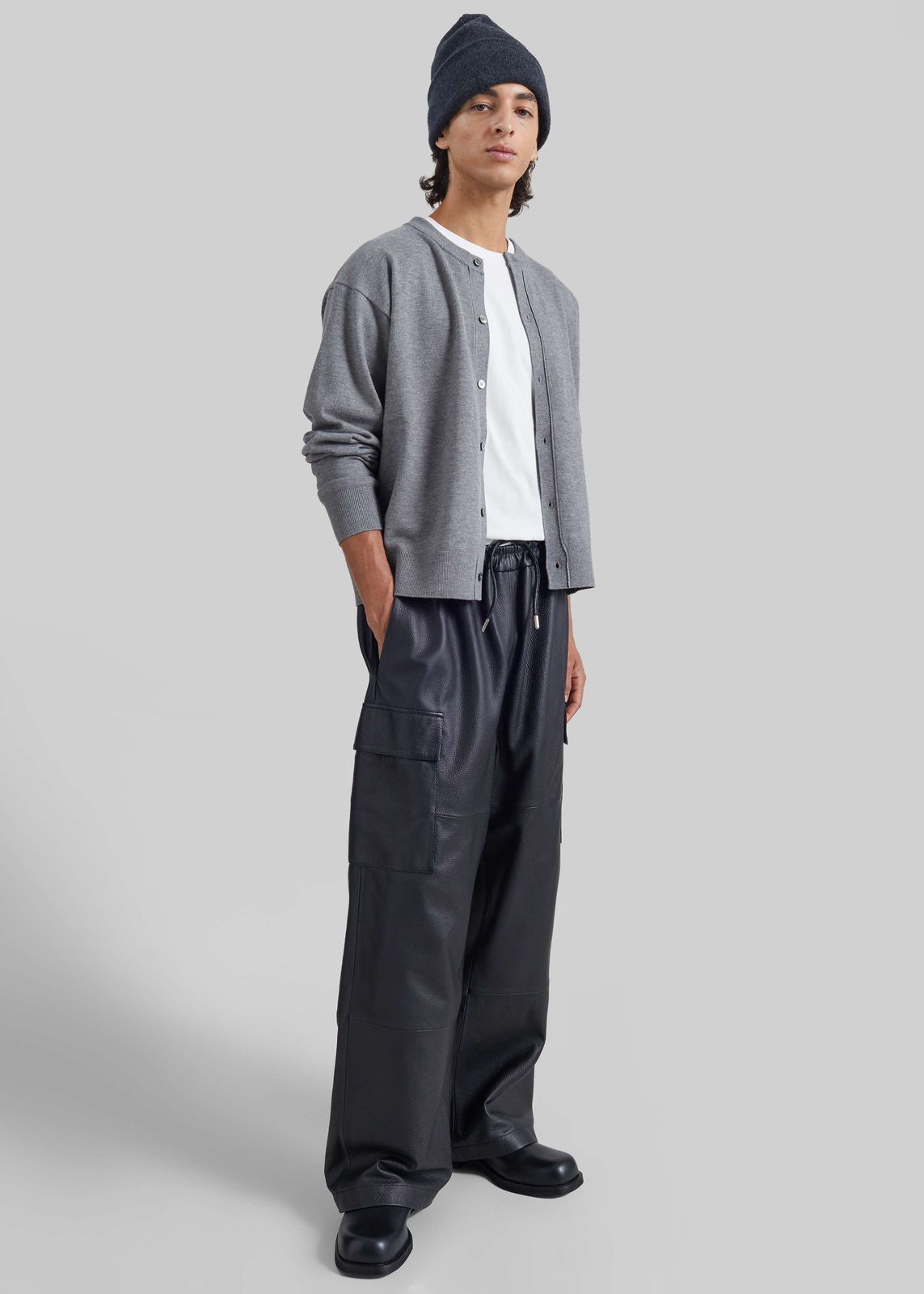 Tom Leather Cargo Pants - Black
