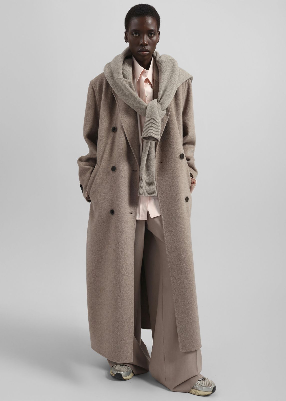 Gaia Double-Breasted Coat - Taupe Melange