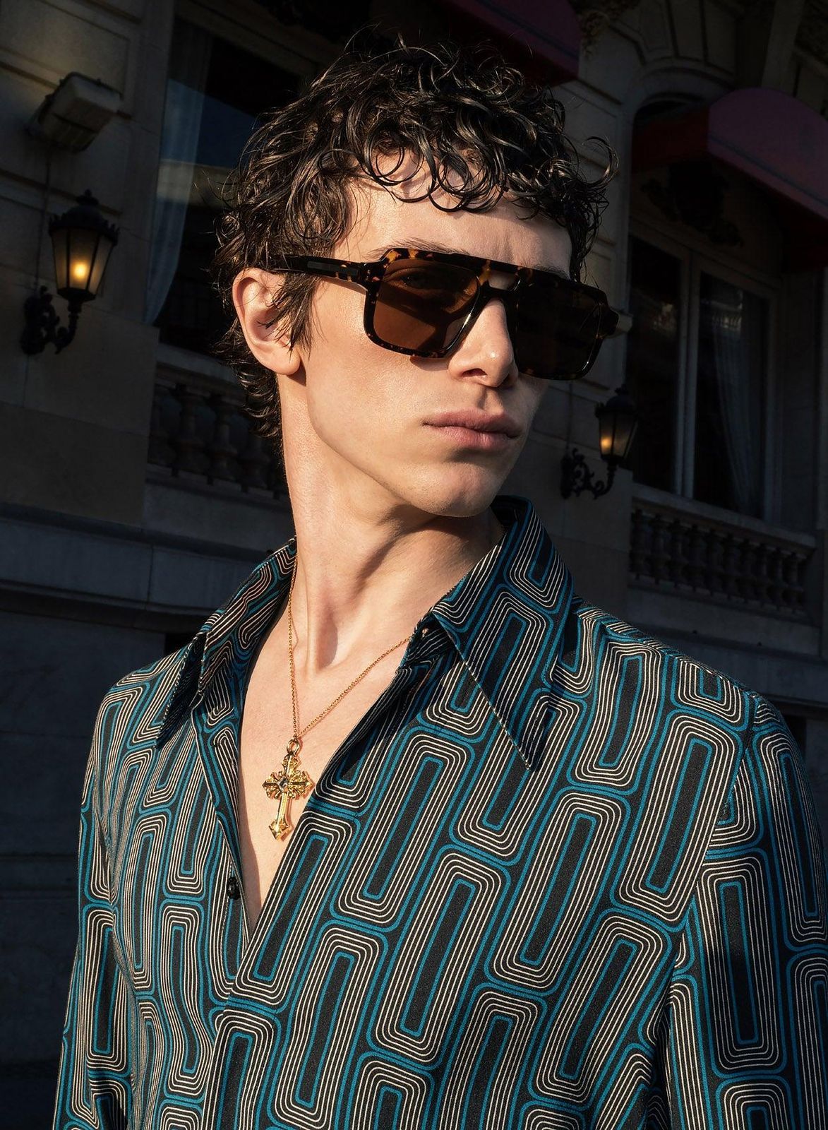 Blue 70's Geometric Viscose Shirt