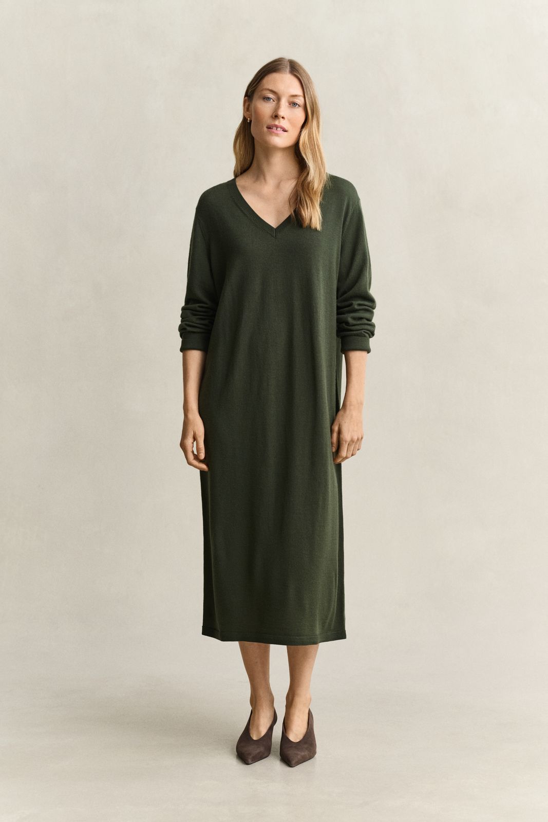 Extra Fine Merino Wool Dress - MOSSY GREEN
