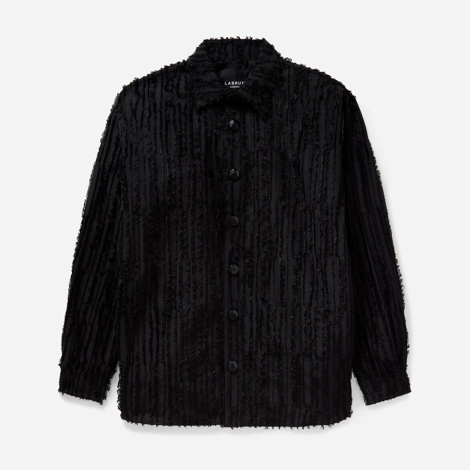 Black Frayed Striped Shirt