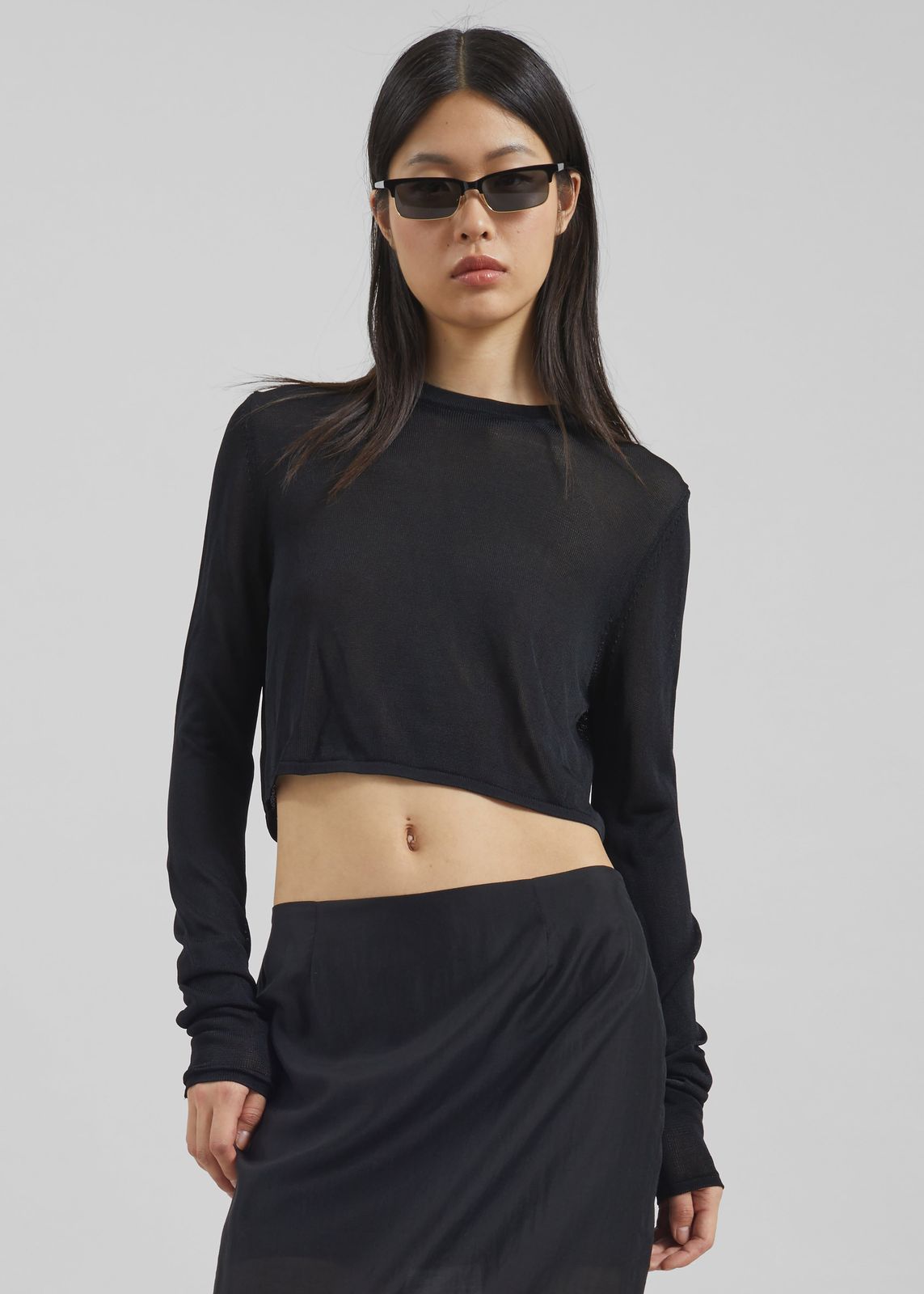 Kazel Cropped Thin Knit Top - Black