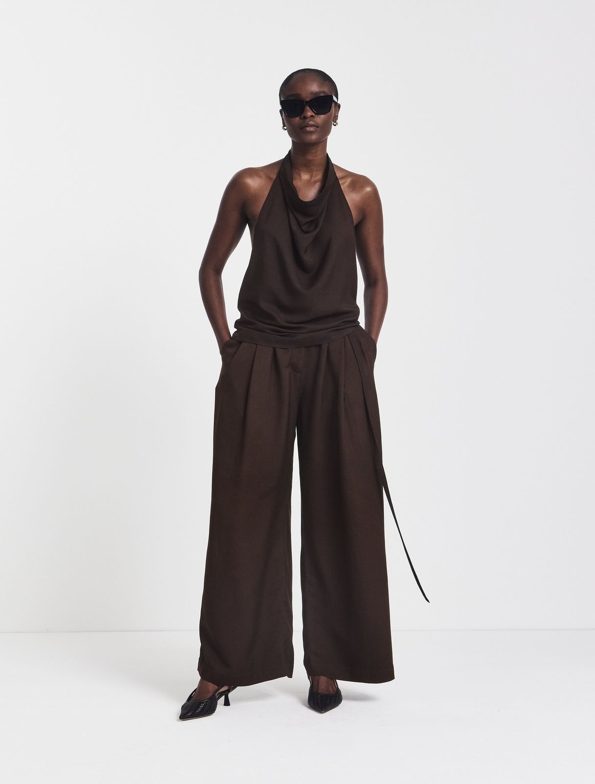 Evie Wide Leg Trouser In Bitter Chocolate