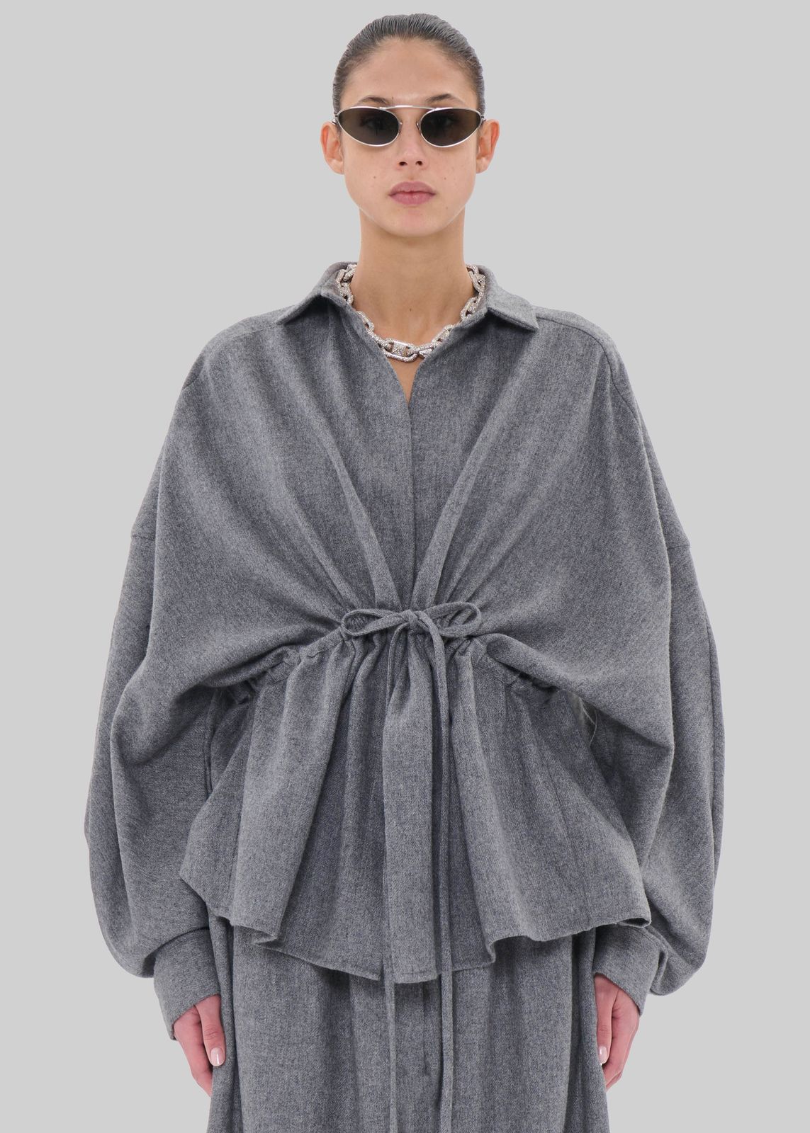 TheLatest Dalida Flannel Wool Shirt - Light Grey