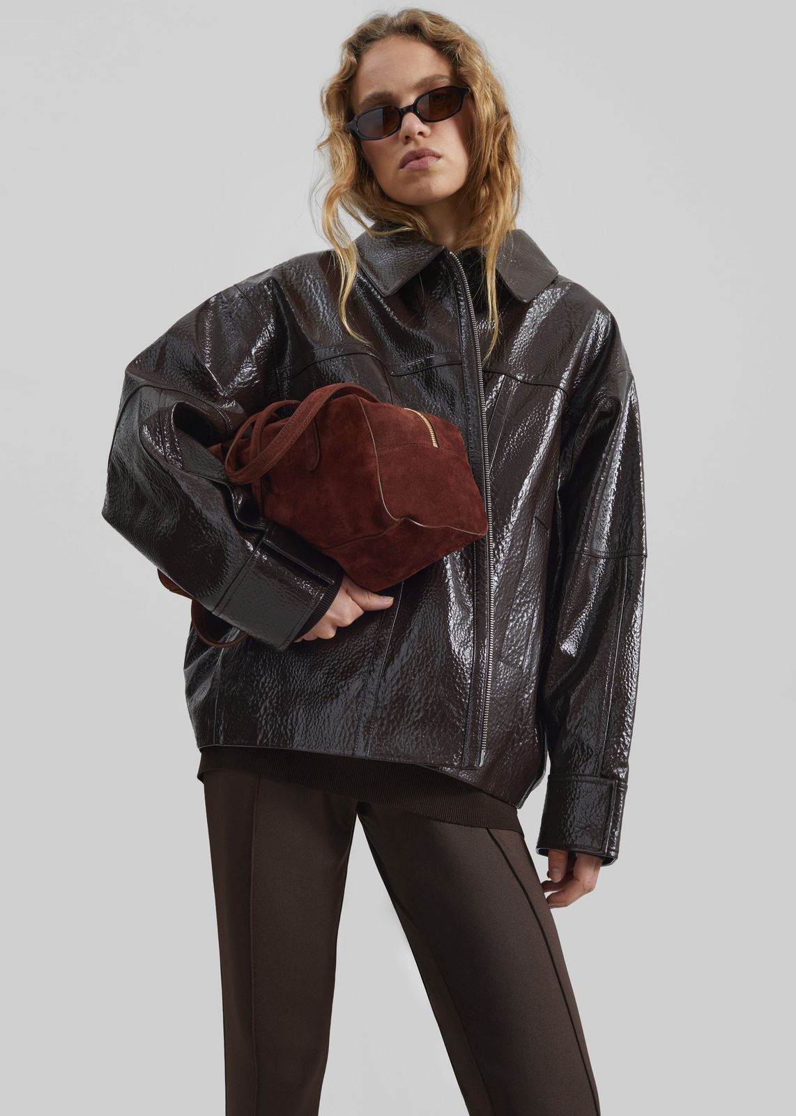 Arbor Crackled Faux Leather Jacket - Brown