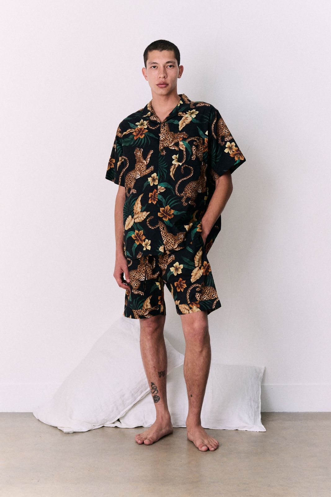 Men’s Cuban Pyjama Set Soleia Print Black/yellow