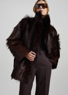 Nerola Funnel Neck Fur Coat - Plum