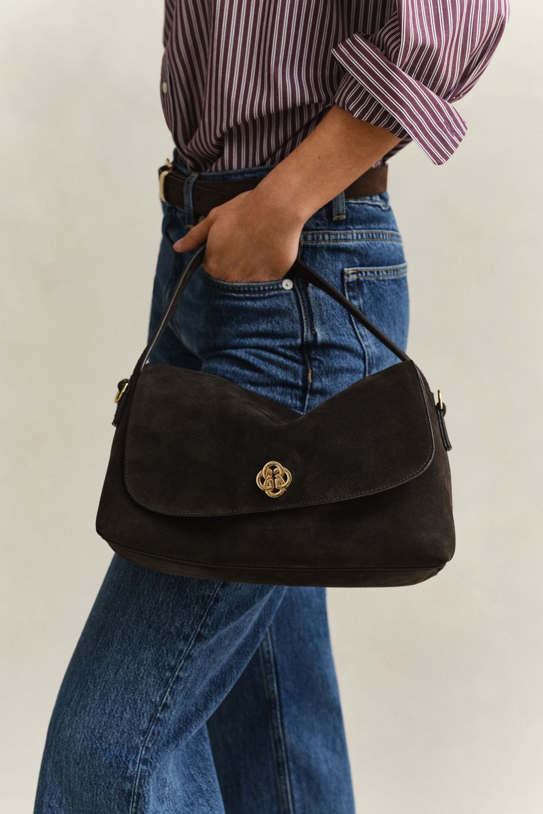 Slouchy Suede Shoulder Bag - DARKENED WINE