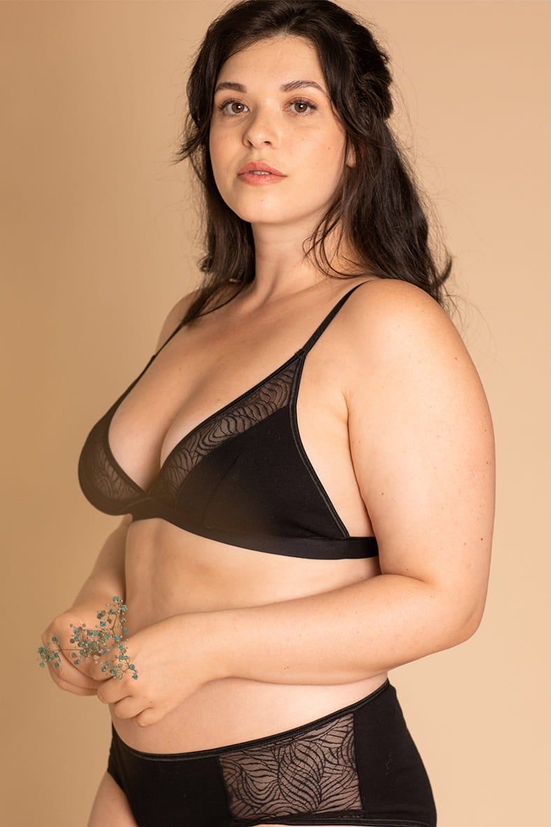 Savannah | Organic Cotton & Recycled Lace Detail Bra | Black