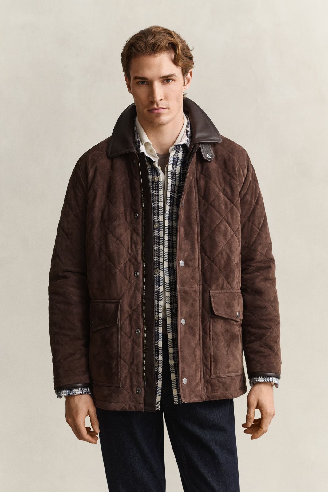 Quilted Suede Jacket - BLACK BROWN