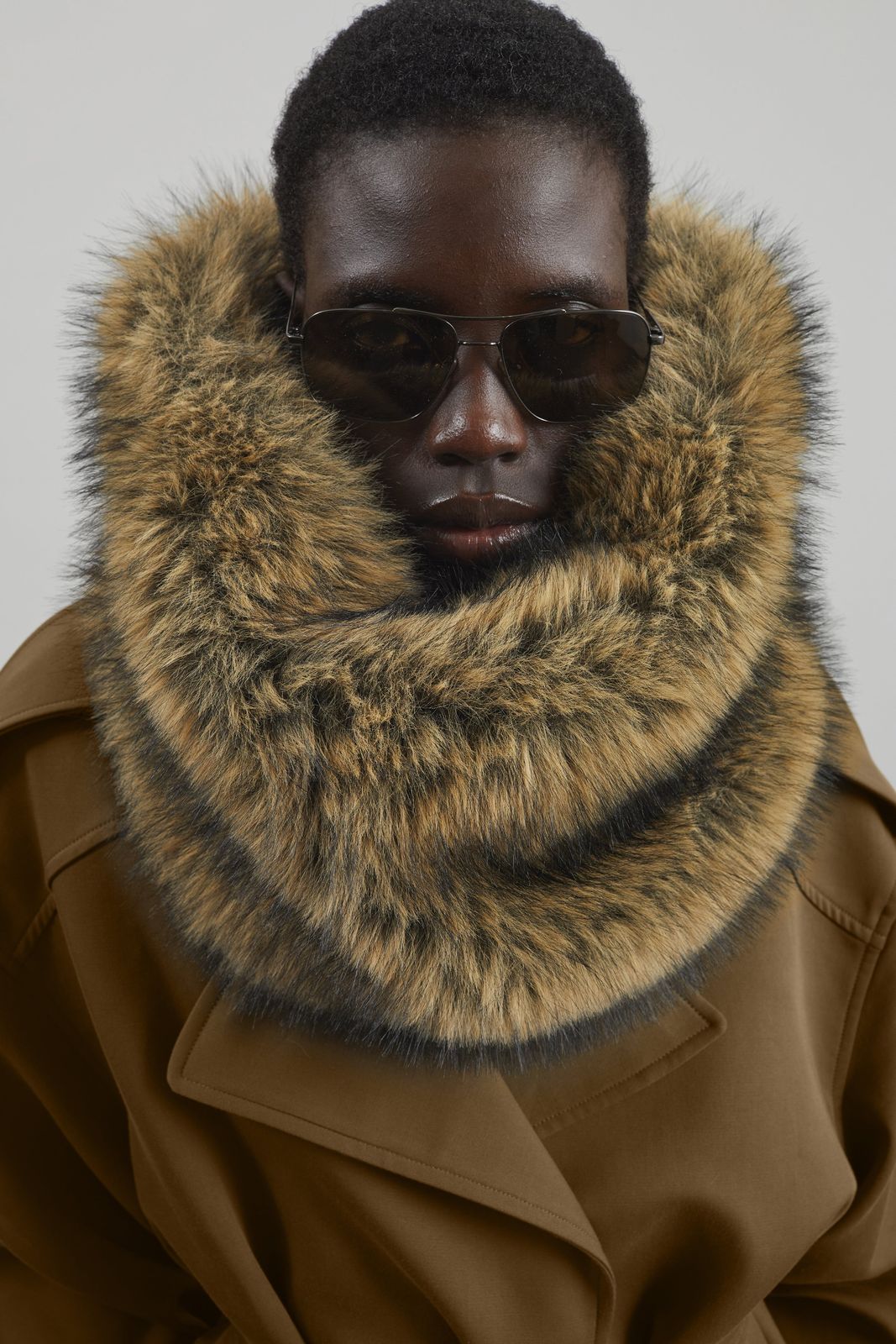 Ginevra Faux Fur Snood - Moss Green Melange
