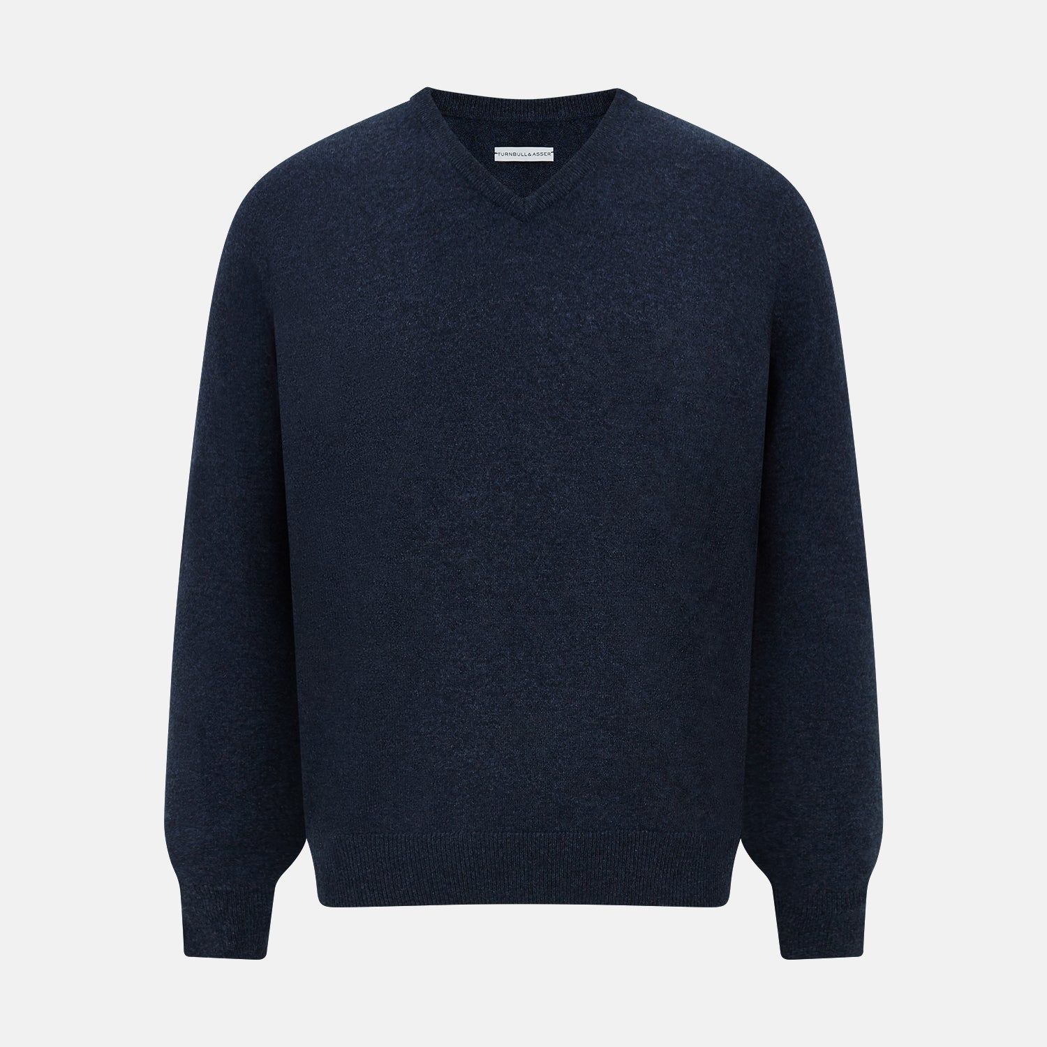 Navy Melange Cashmere V-neck Jumper