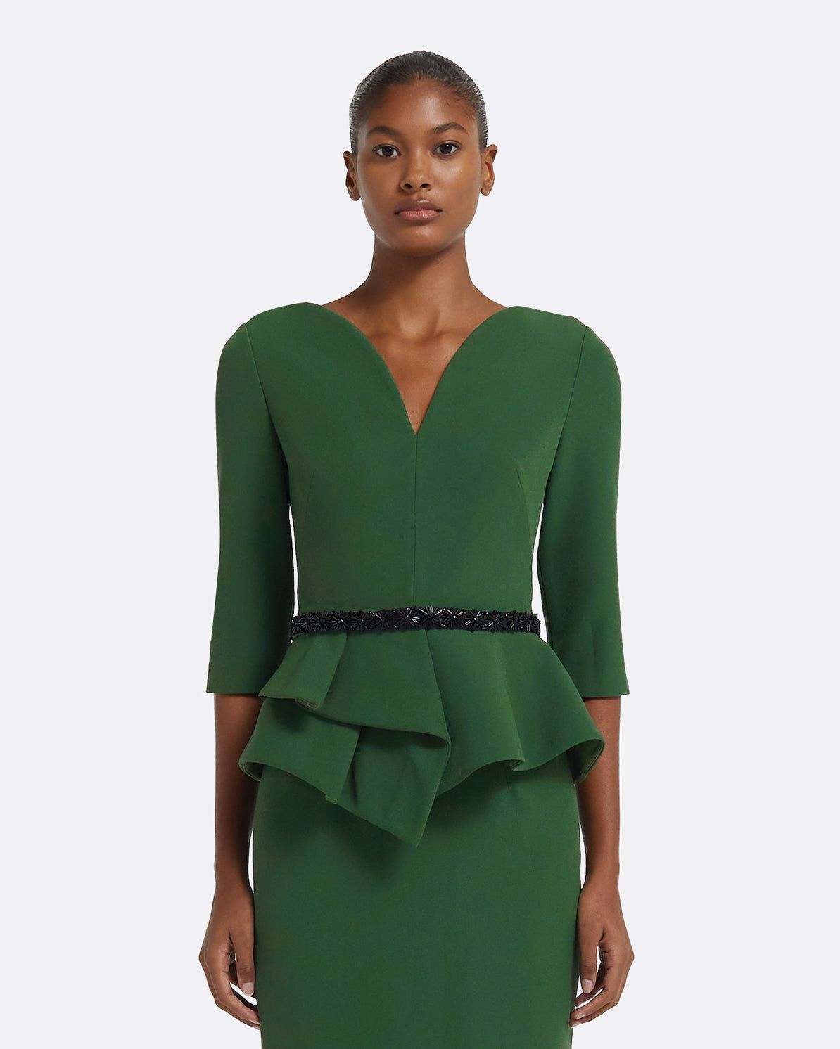 Dion Top in Moss Green with Black Embellishment