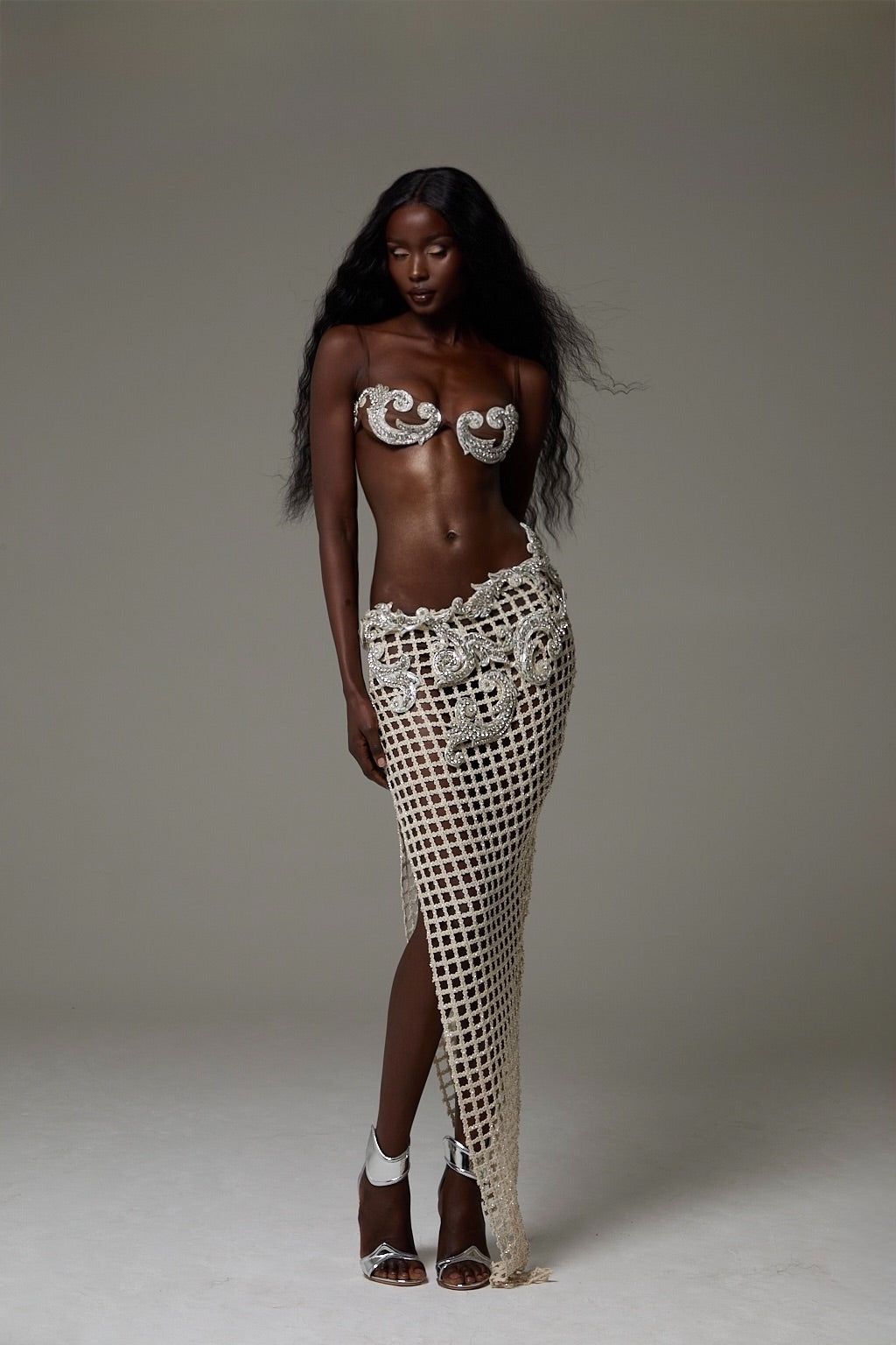 Nerissa Bralette & Skirt In Crystal Tide