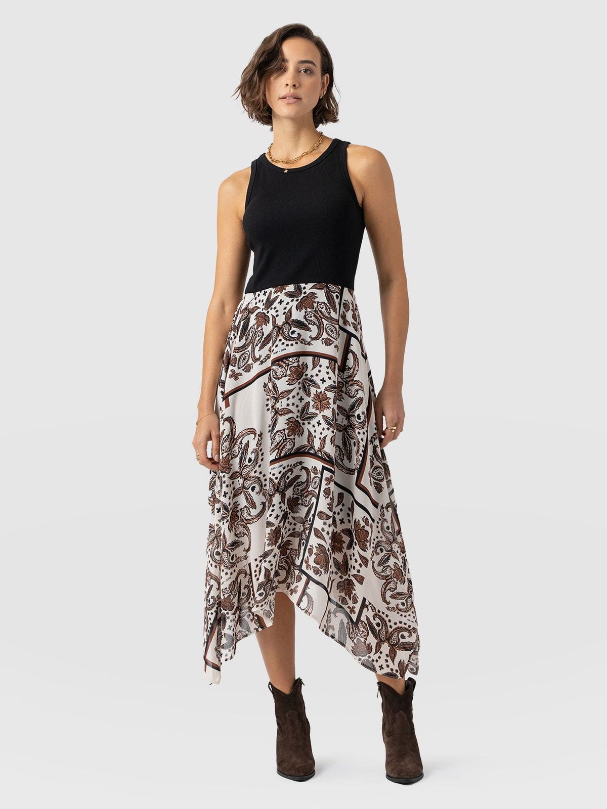 Lila Hanky Hem Dress - Cream Paisley