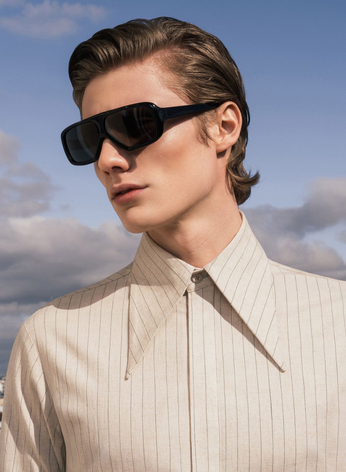 Ivory Linen Pinstripe Dagger Collar Shirt