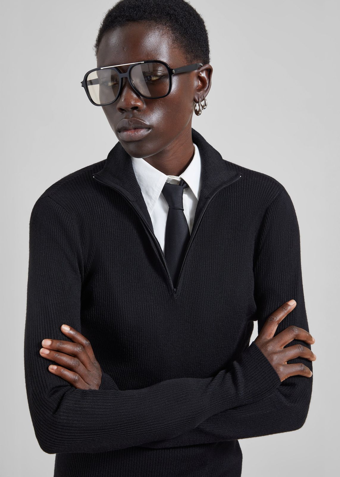 Sade Knit Zip Sweater - Black