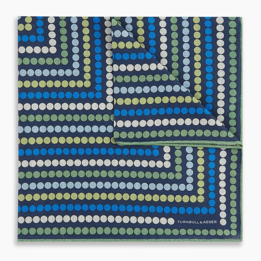 Oxford Blue Dots And Floral Tile Double-sided Silk Pocket Square