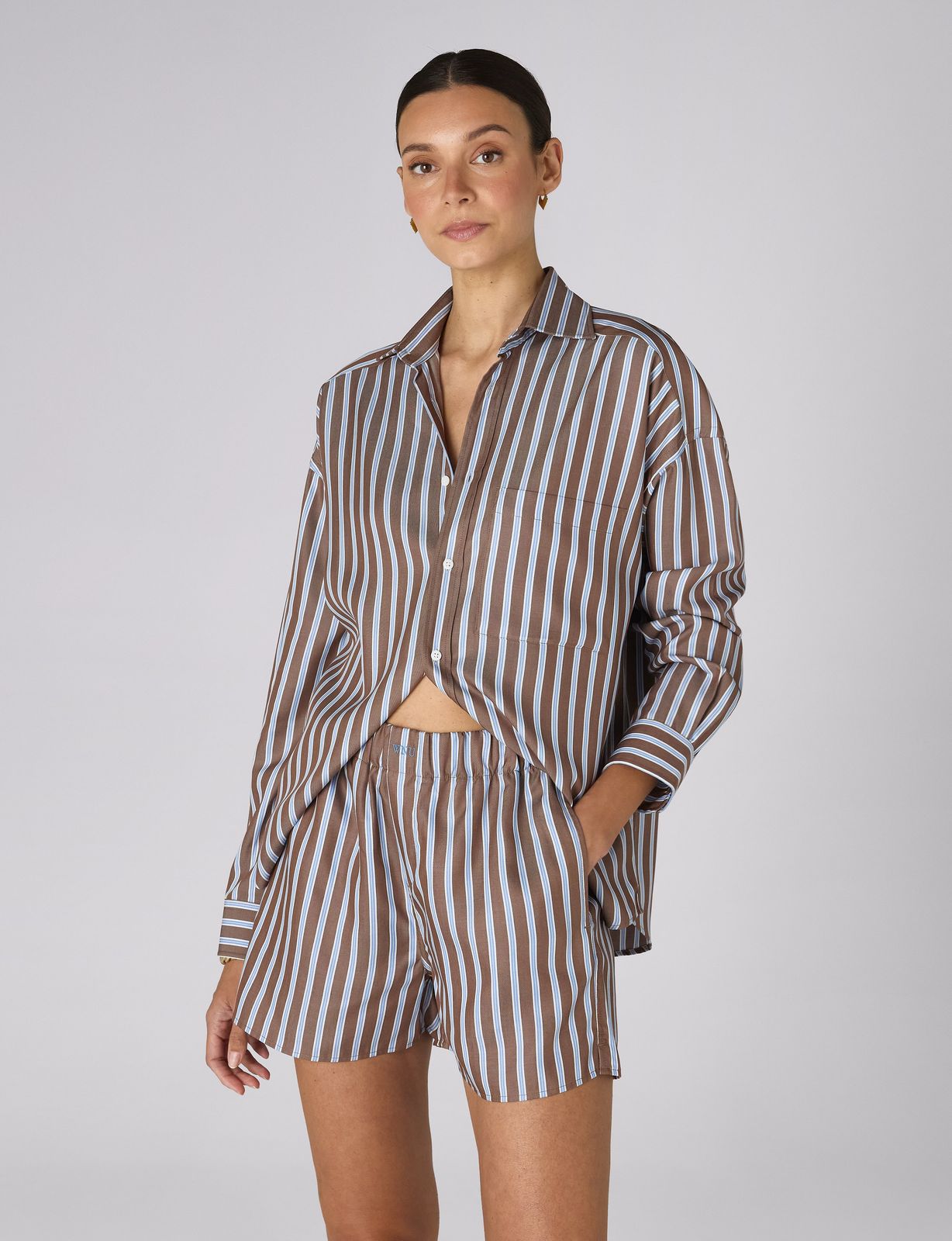 The Set: TENCELâ„¢ Lyocell Mocha Multi Stripe Shirt & Boxer