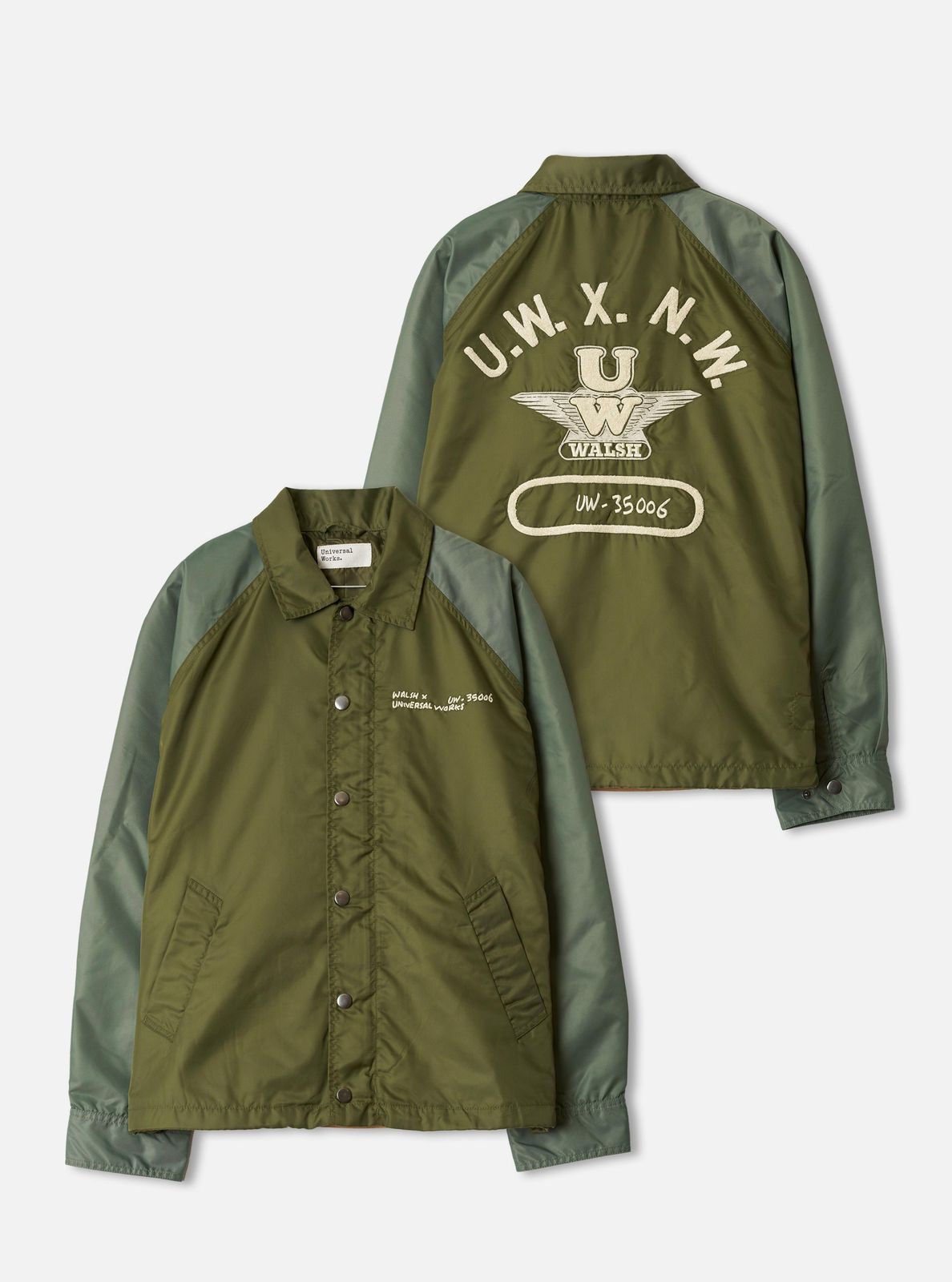 Walsh X Universal Works Olive Flight Nylon Club Coach Jacket