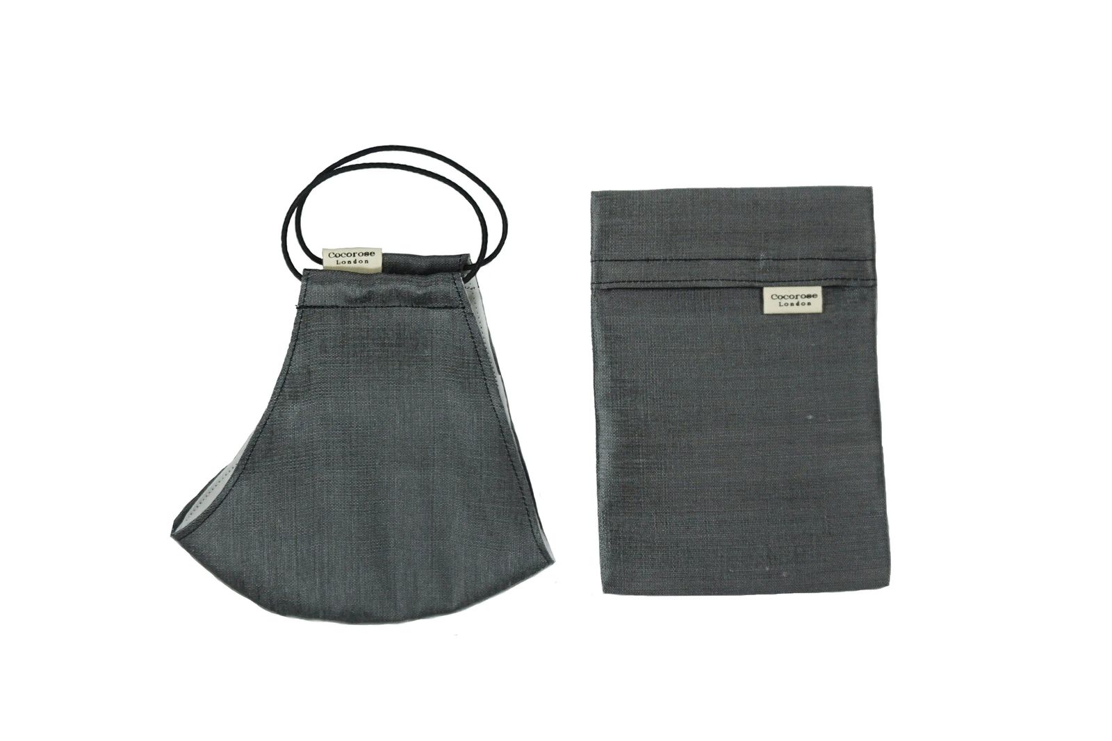 Silk Face Mask with Filter Pocket and Matching Pouch - Dark Grey
