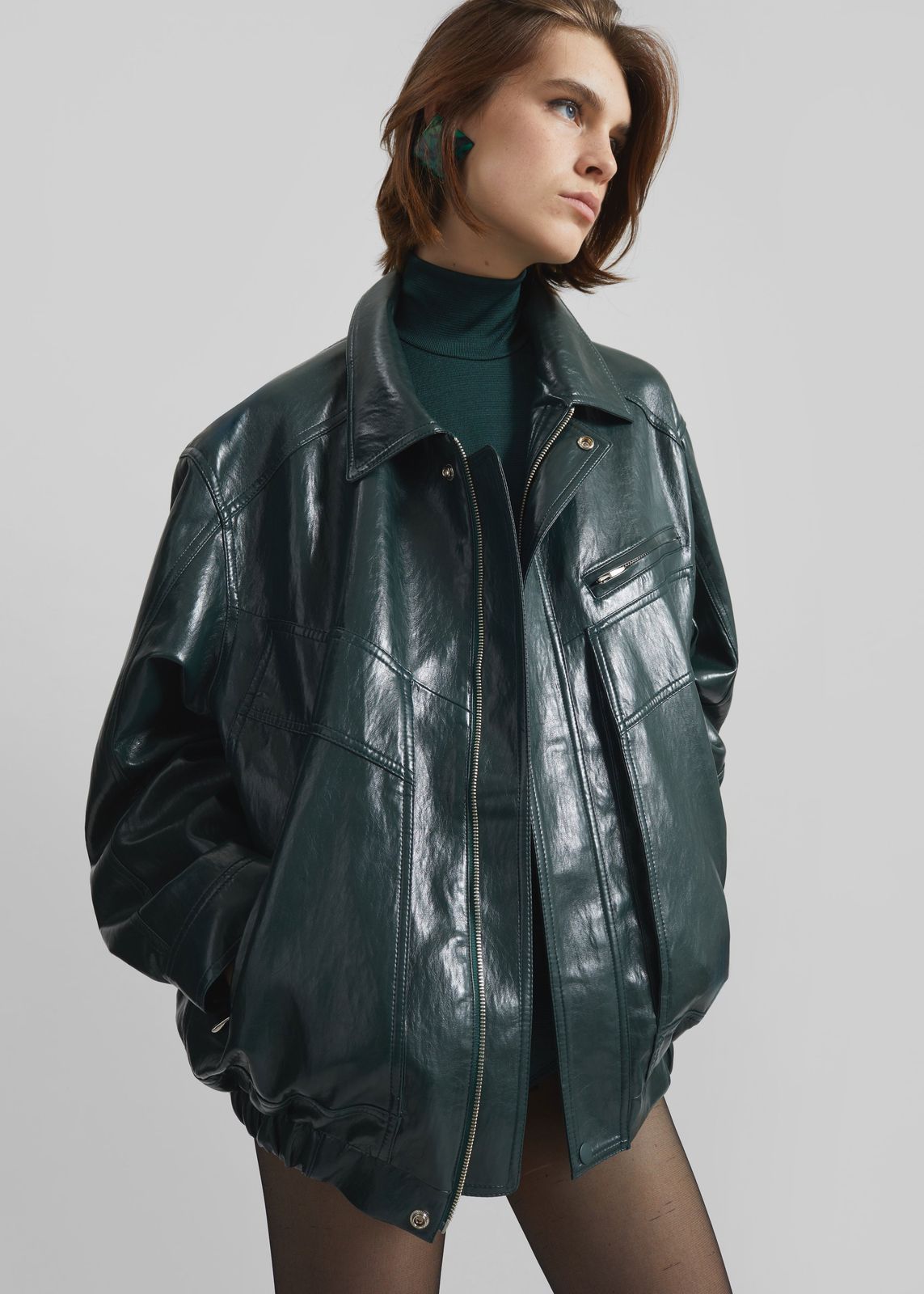 Risner Faux Leather Jacket - Deep Green