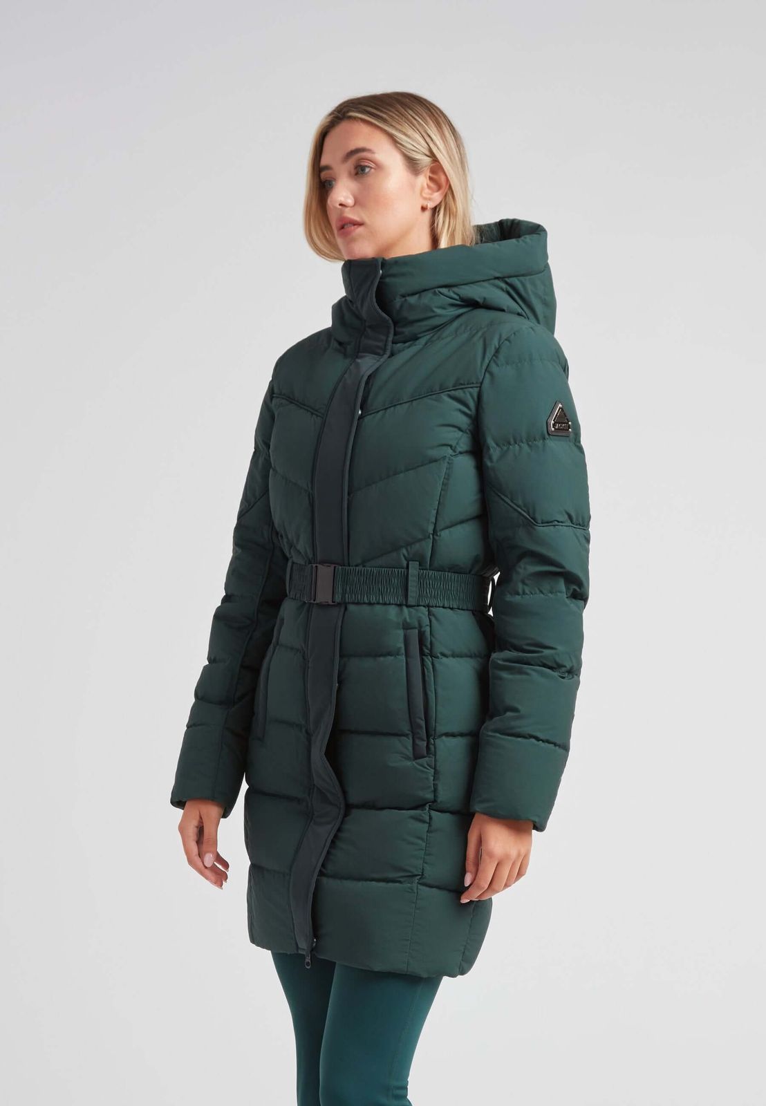 Diamond Belted Down Coat Matt Emerald