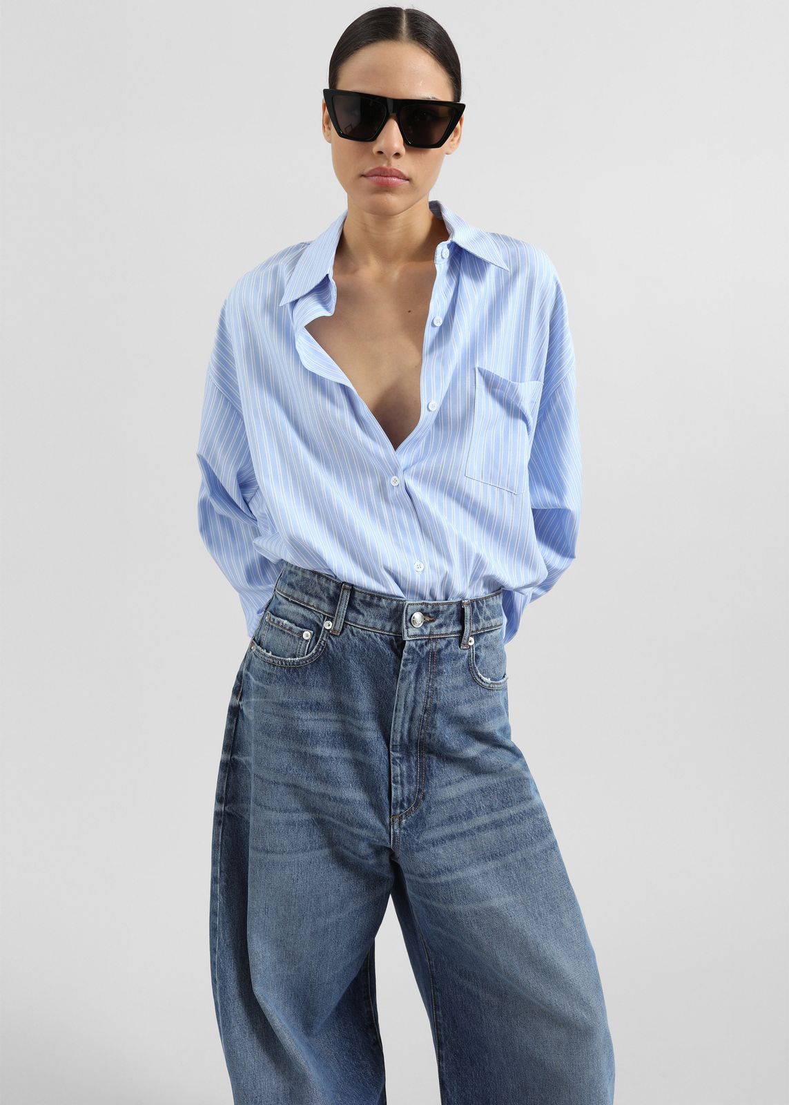 Sukma Striped Oversized Shirt - Blue