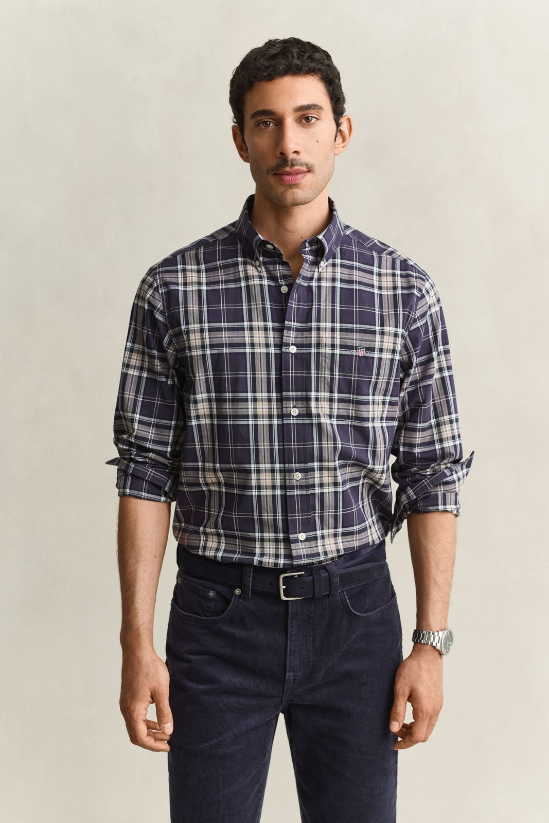 Checked Poplin Shirt - MIST TAUPE