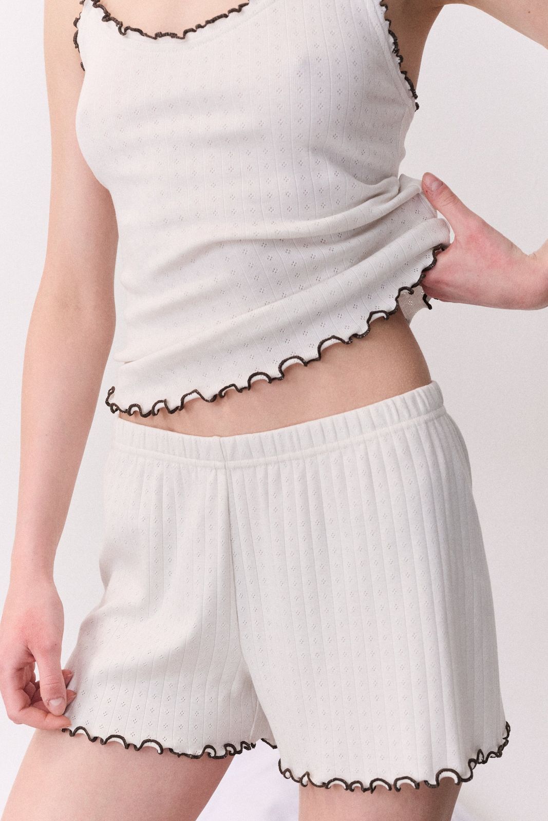 Pointelle Jersey Short Cream/brown