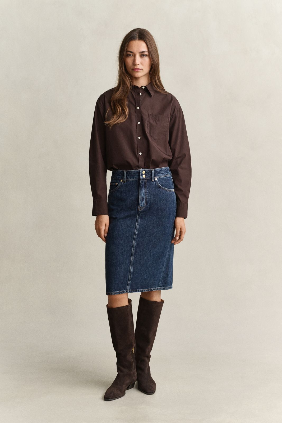 Denim Skirt - DARK BLUE WORN IN