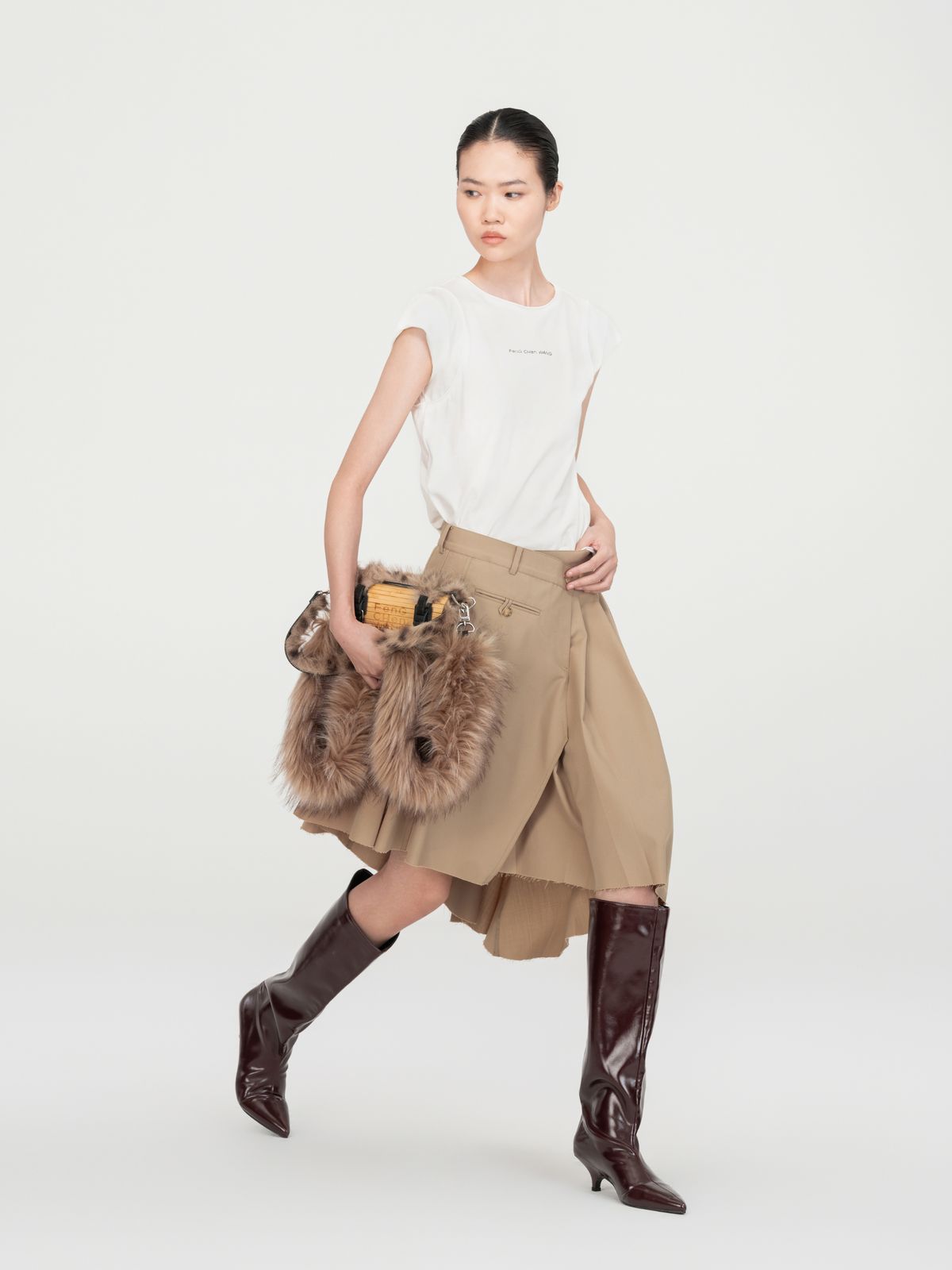 KHAKI WRAP MIDI SKIRT