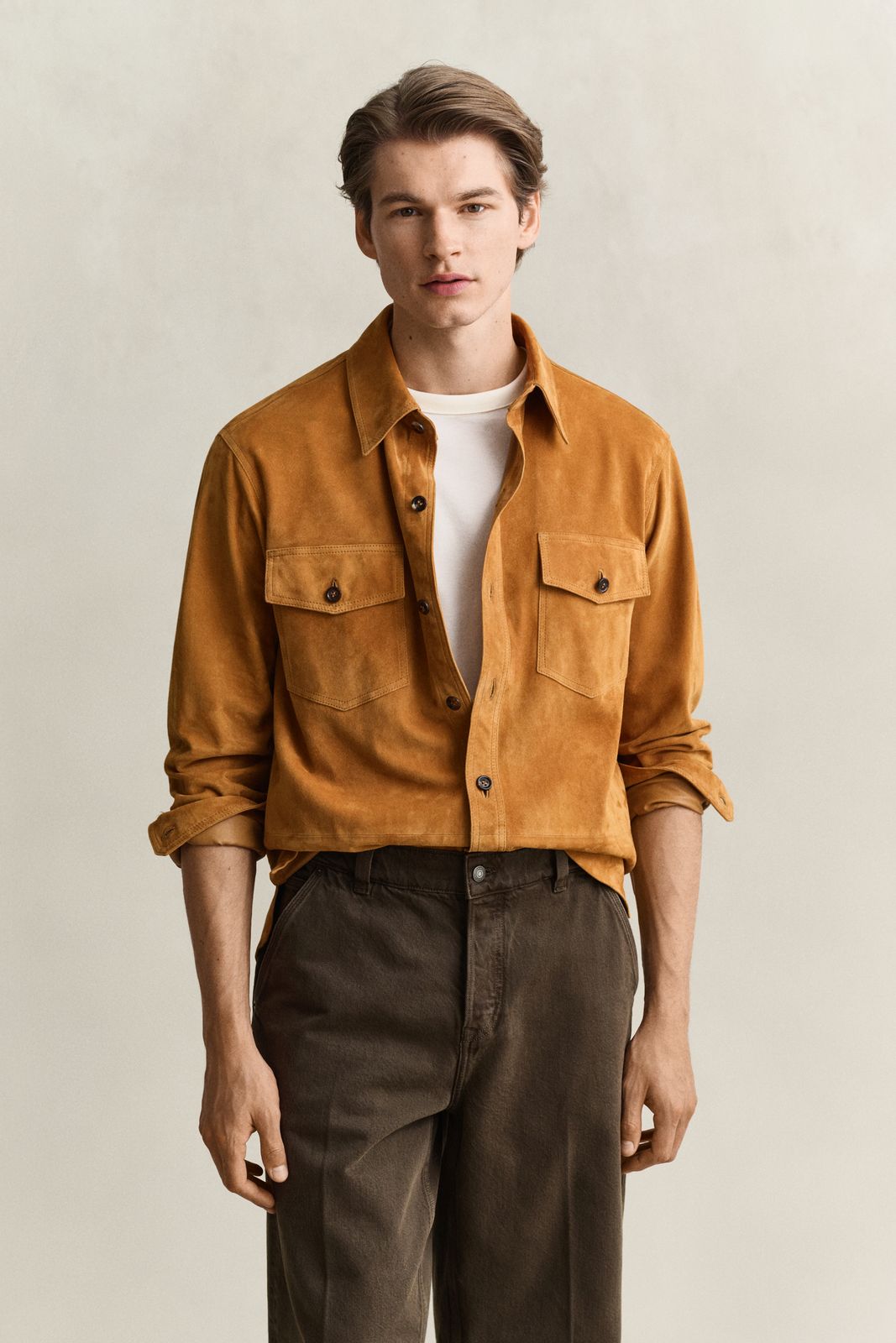 Suede Overshirt - COGNAC