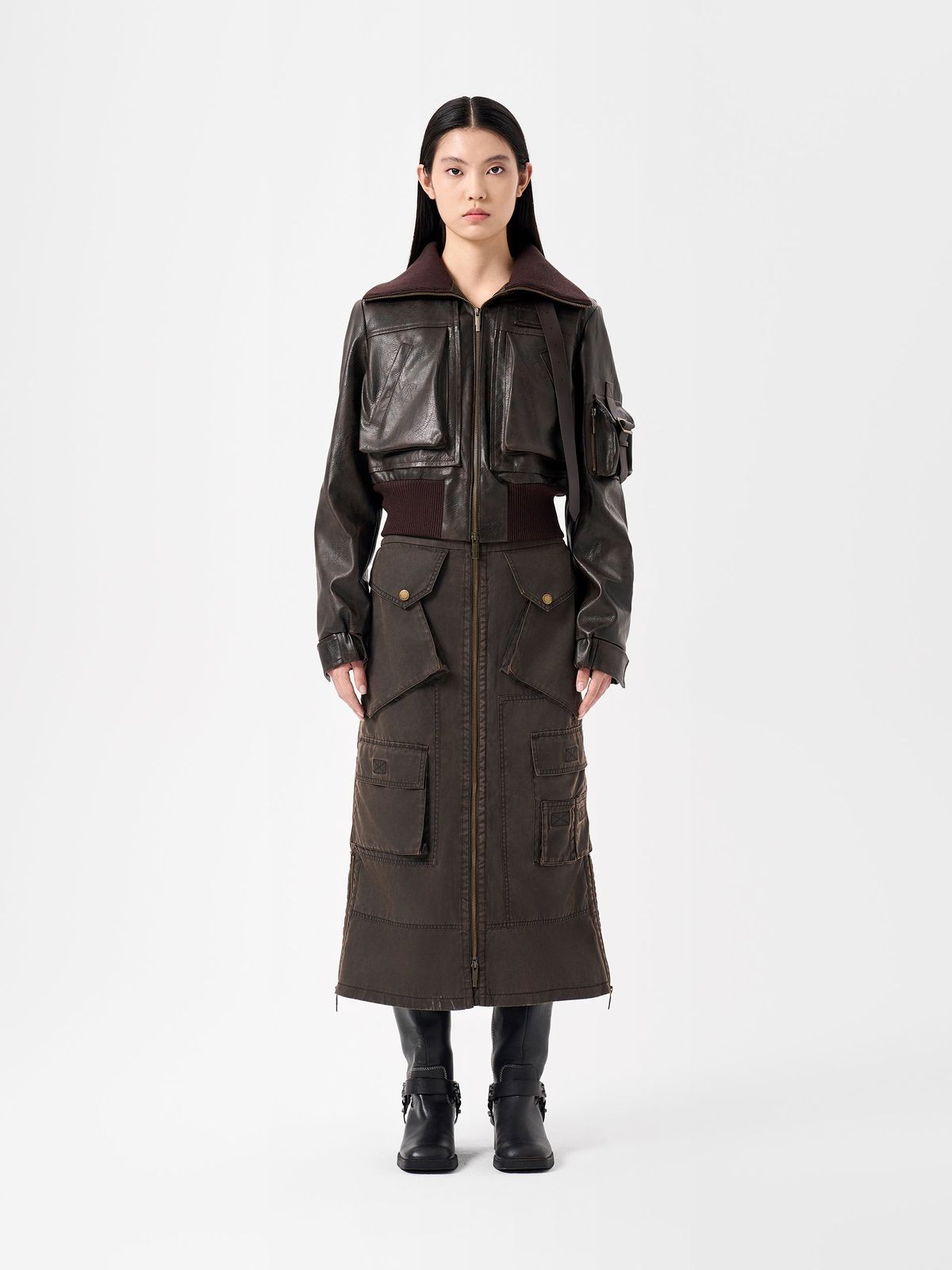 BROWN DECONSTRUCTED SHORT JACKET WITH TURN-DOWN COLLAR