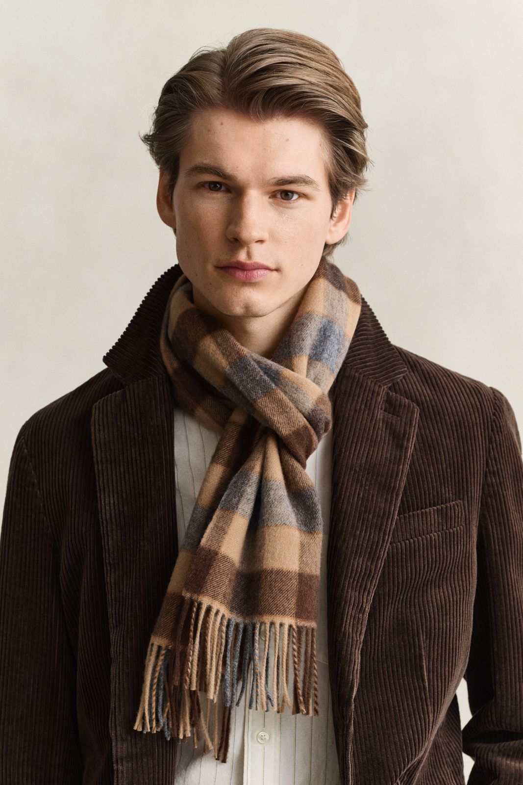 Checked Wool Scarf - PLUMPED RED
