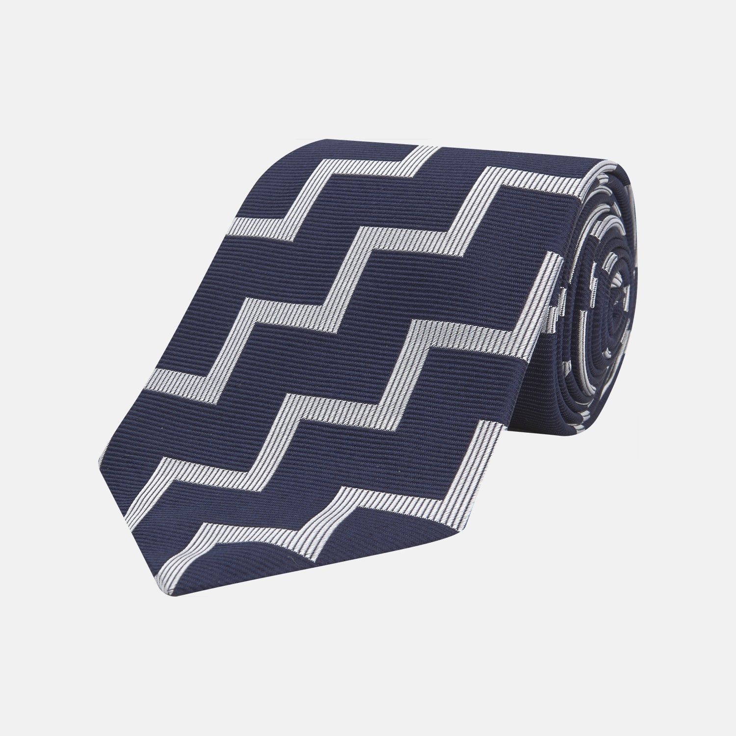 Navy And White Striped Zigzag Silk Tie