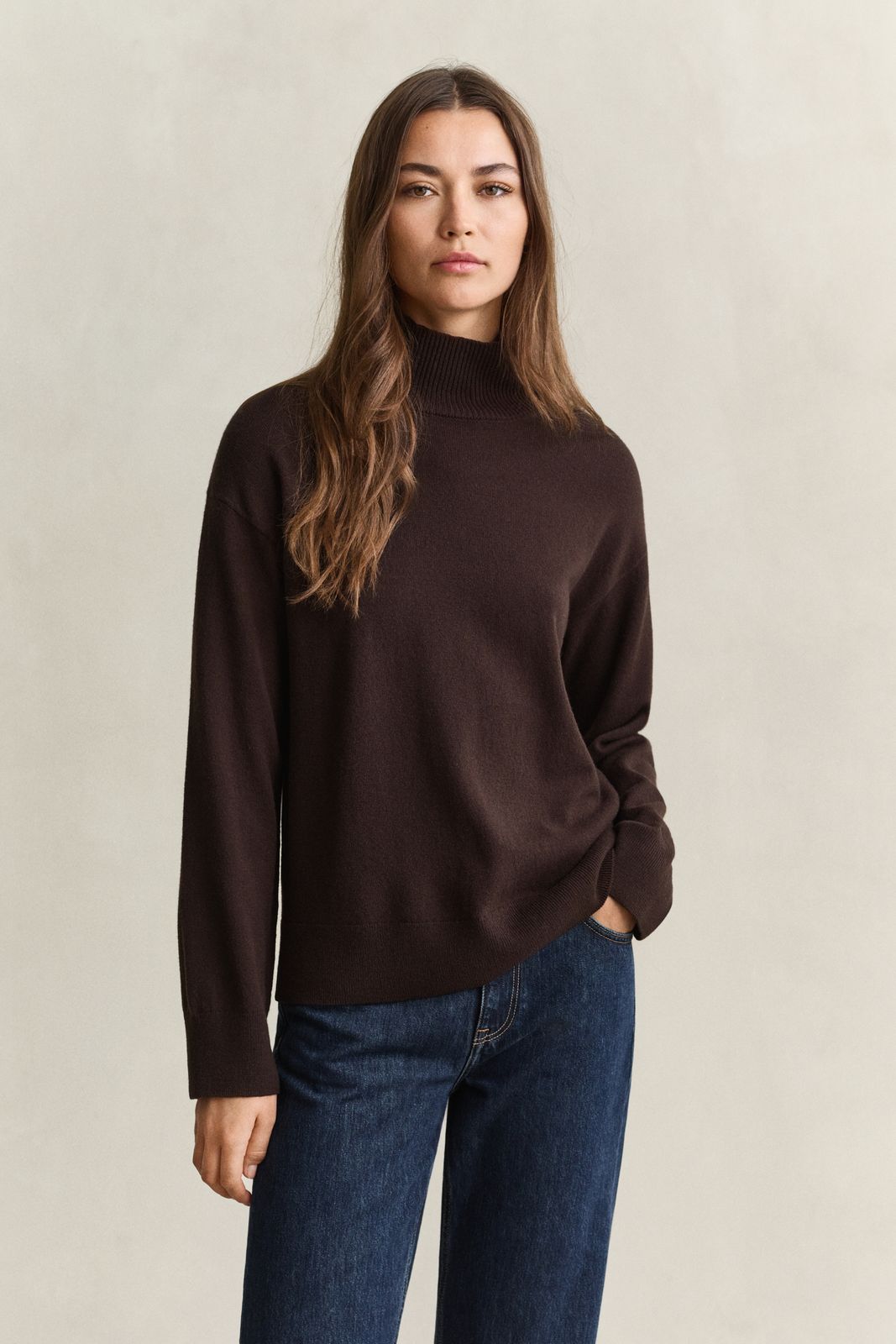 Superfine Lambswool Mock Neck Sweater - GREY MELANGE