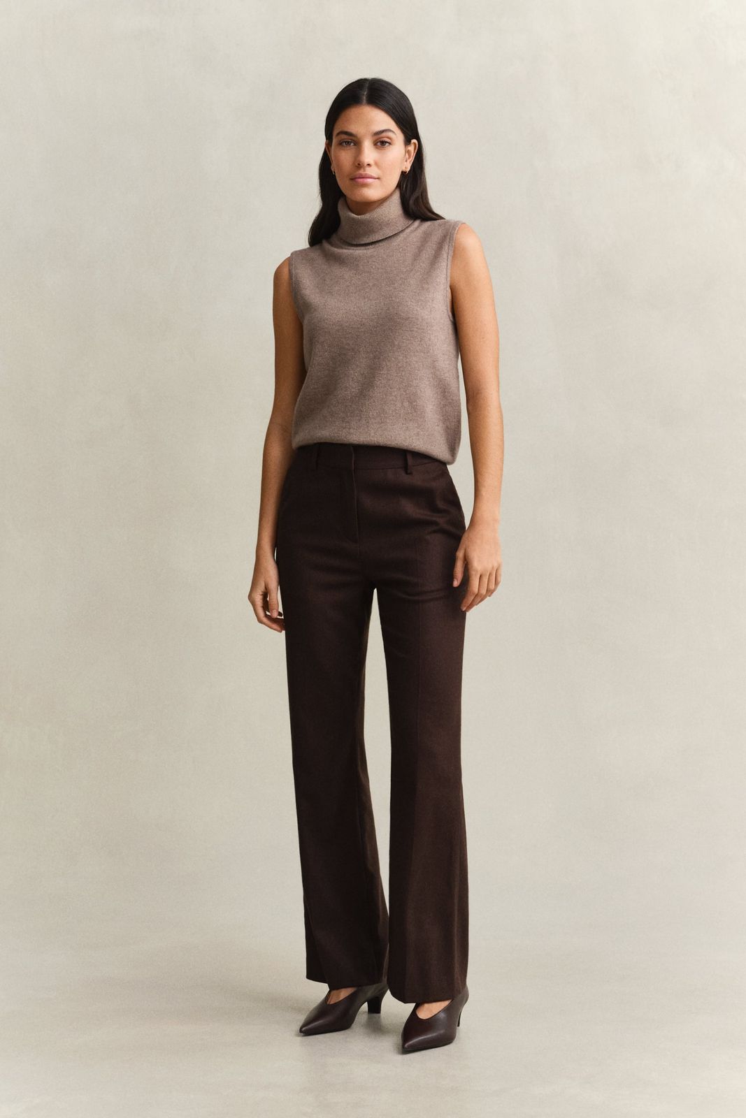 Slim Flared Flannel Pants - DEEP BROWN