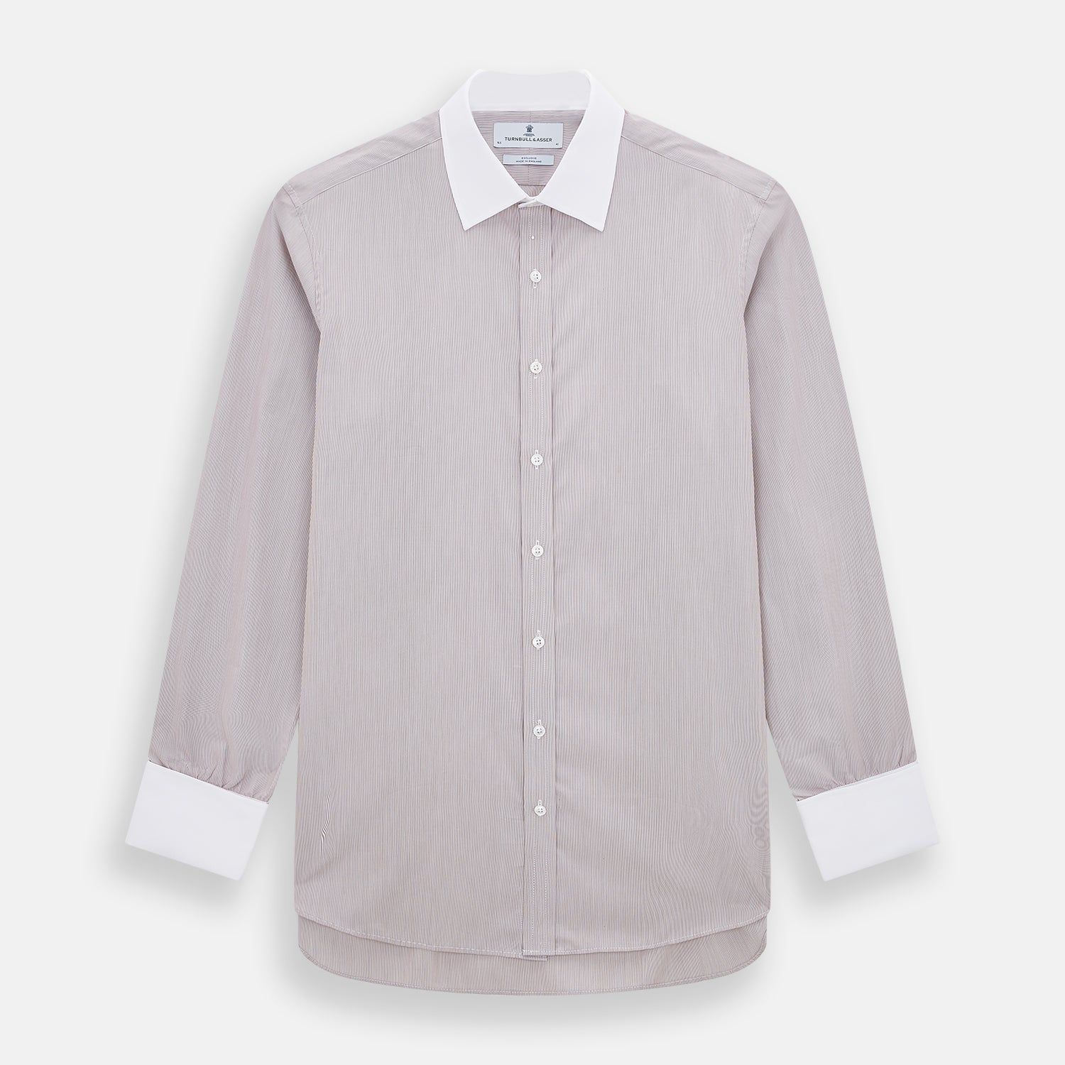 Burgundy Hairline Stripe Shirt With Contrast Collar And Double Cuffs
