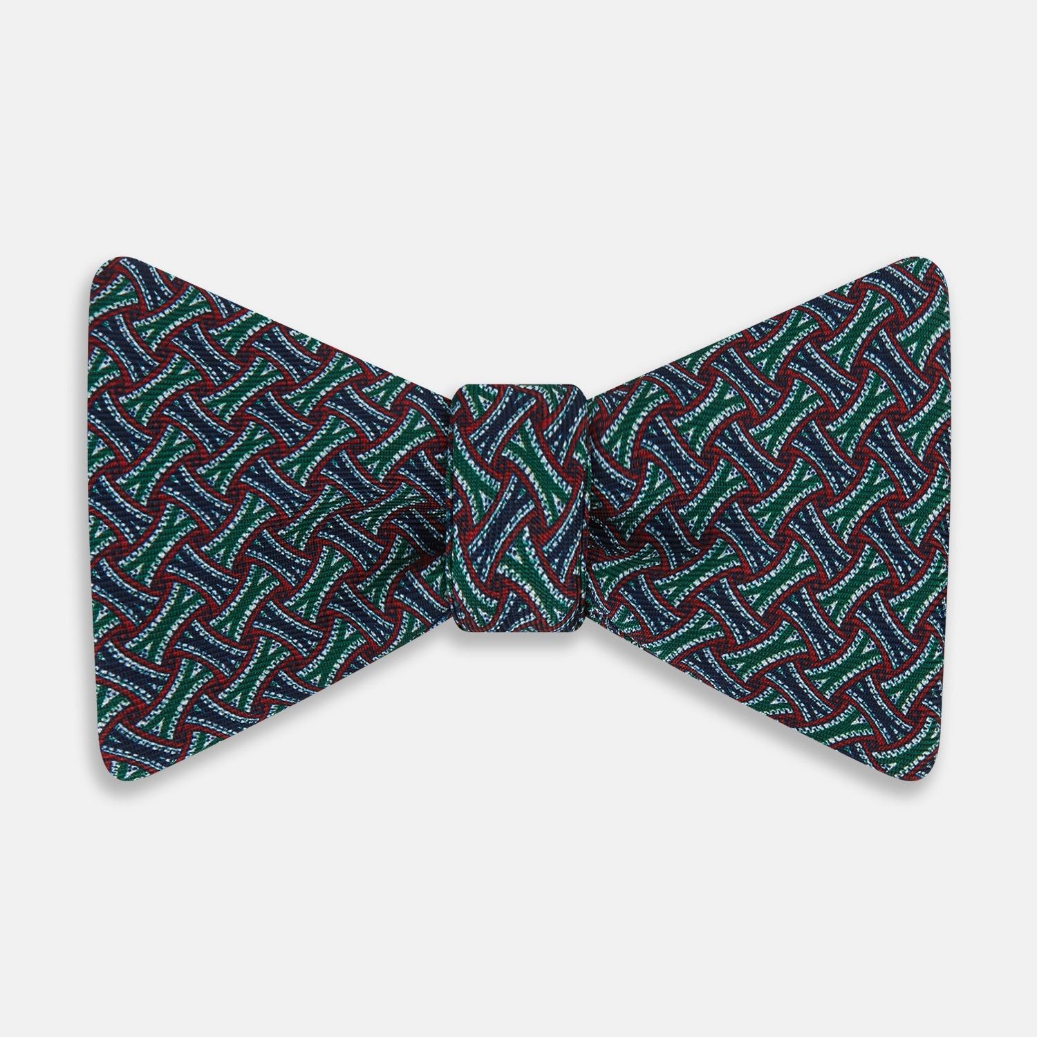Forest Green And Red Weave Patterned Silk Bow Tie
